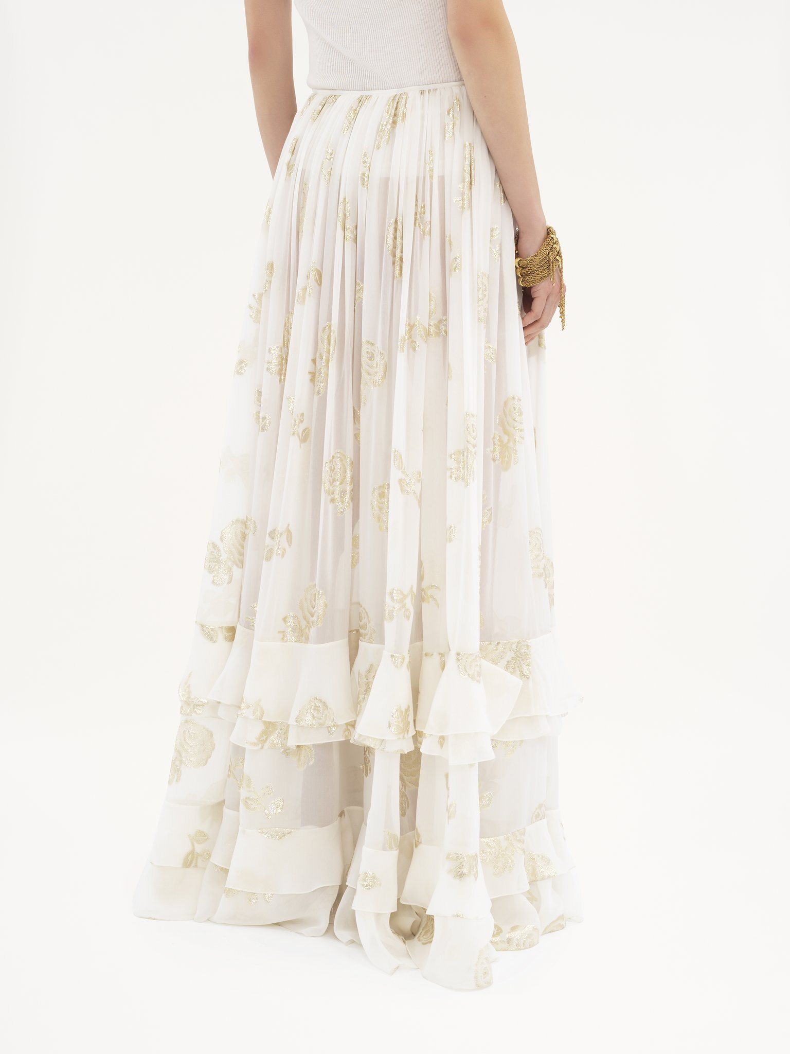 Chloé Metallic Silk Jacquard Maxi Skirt In Coconut Milk Color