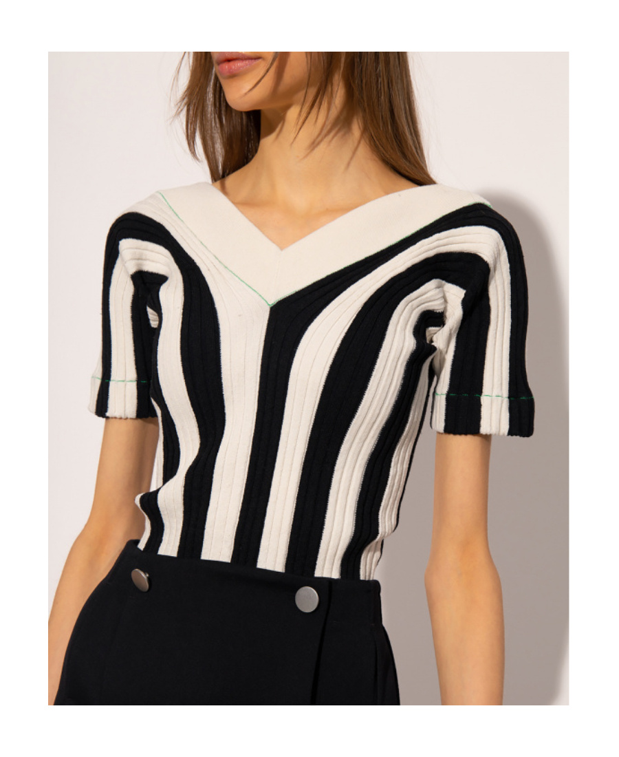 Bottega Veneta Black And White Linen Top In White