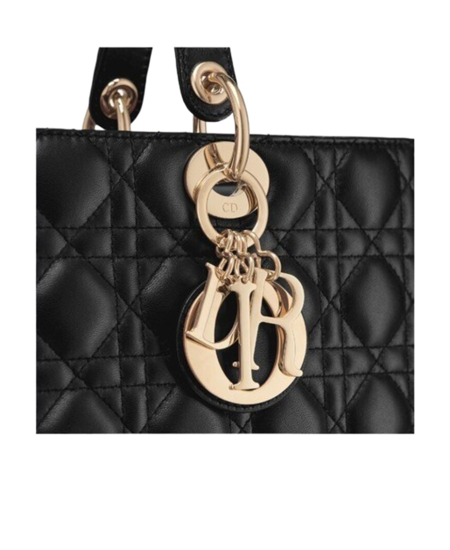 Dior Black Cannage Leather Lady  Ghw Medium (authentic ) In Black