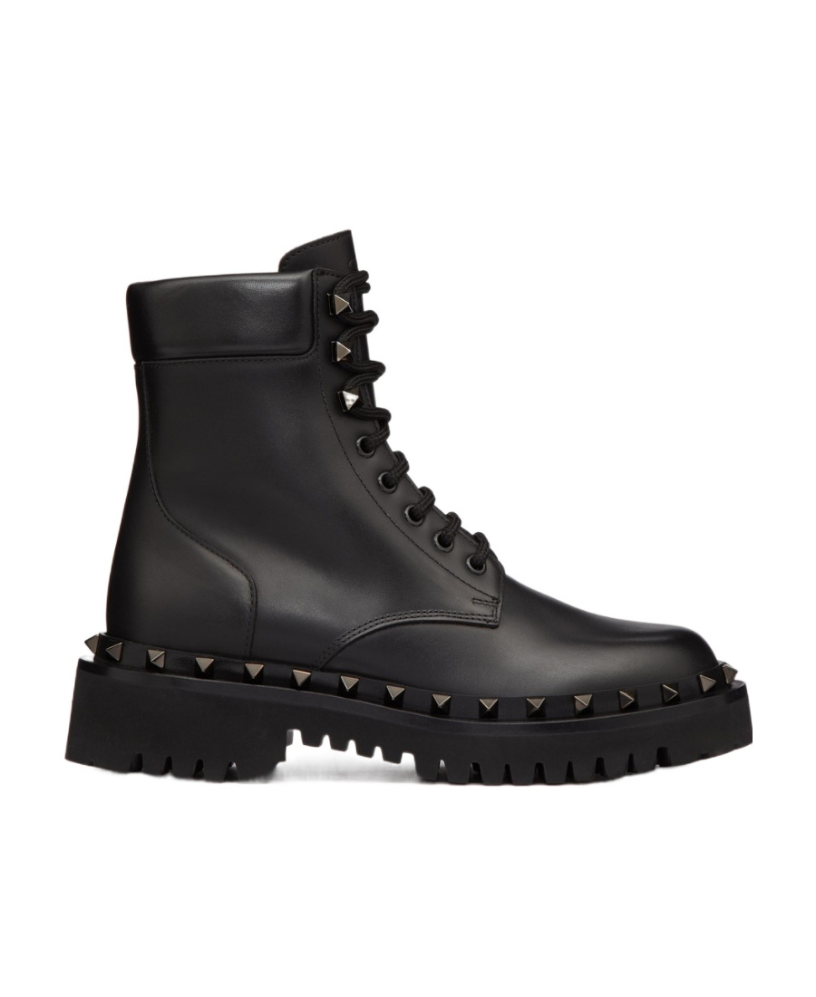 Valentino Studded Calfskin Chunky Sole Ankle Boots In Black