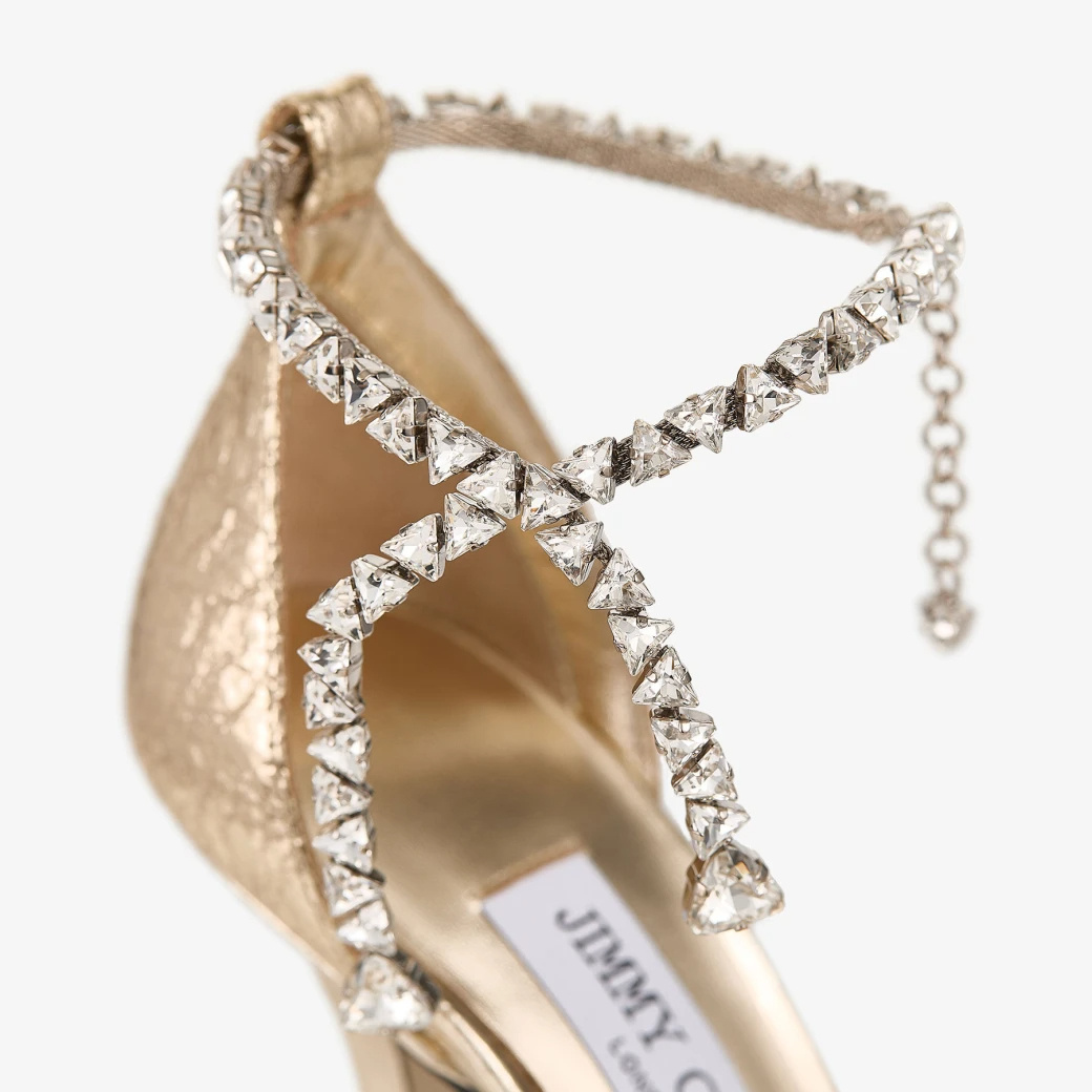 Jimmy Choo Stevie 100 Crystal-embellished Metallic Pumps In Gold