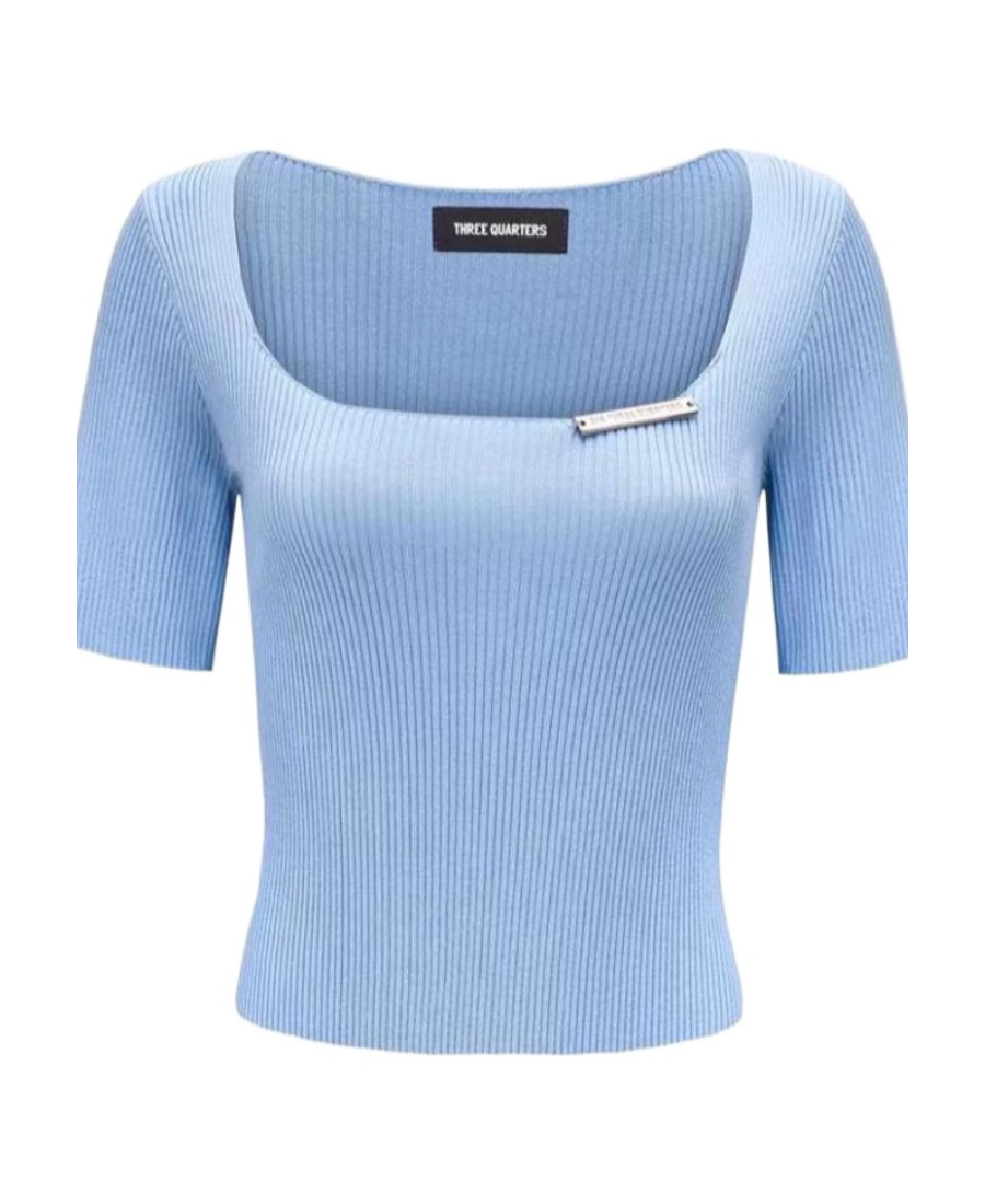 Three Quarters Square-necked Sweater In Blue