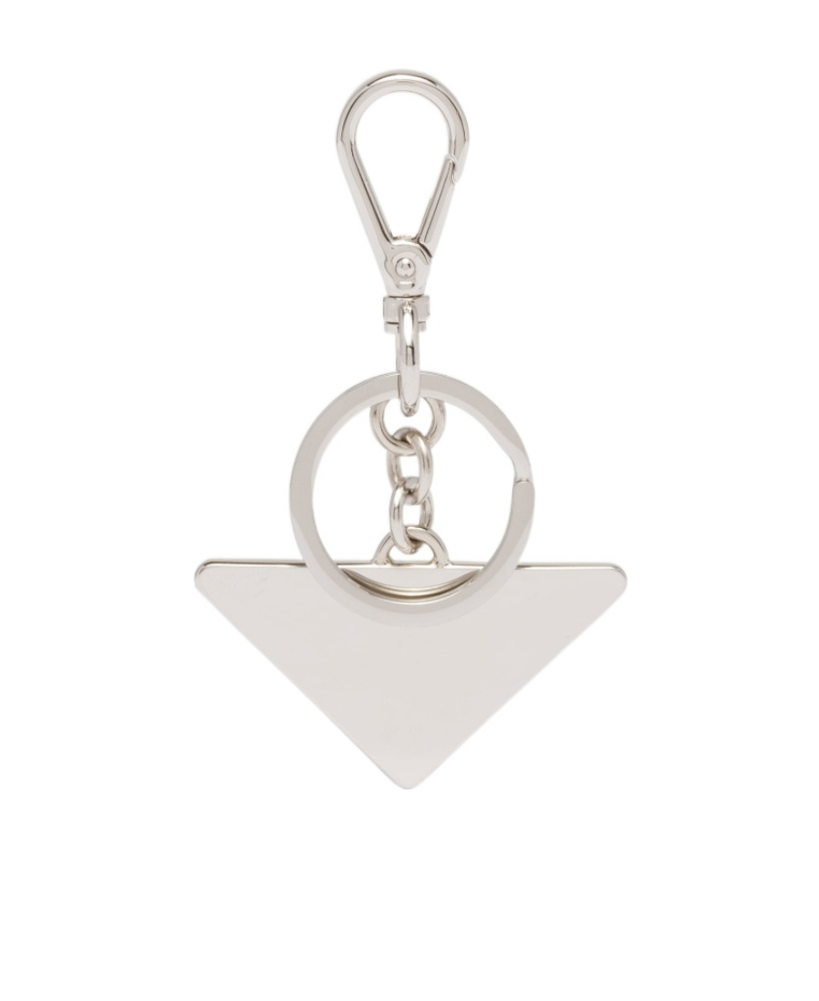 Prada Two-tone Leather And Metal Keychain In Black