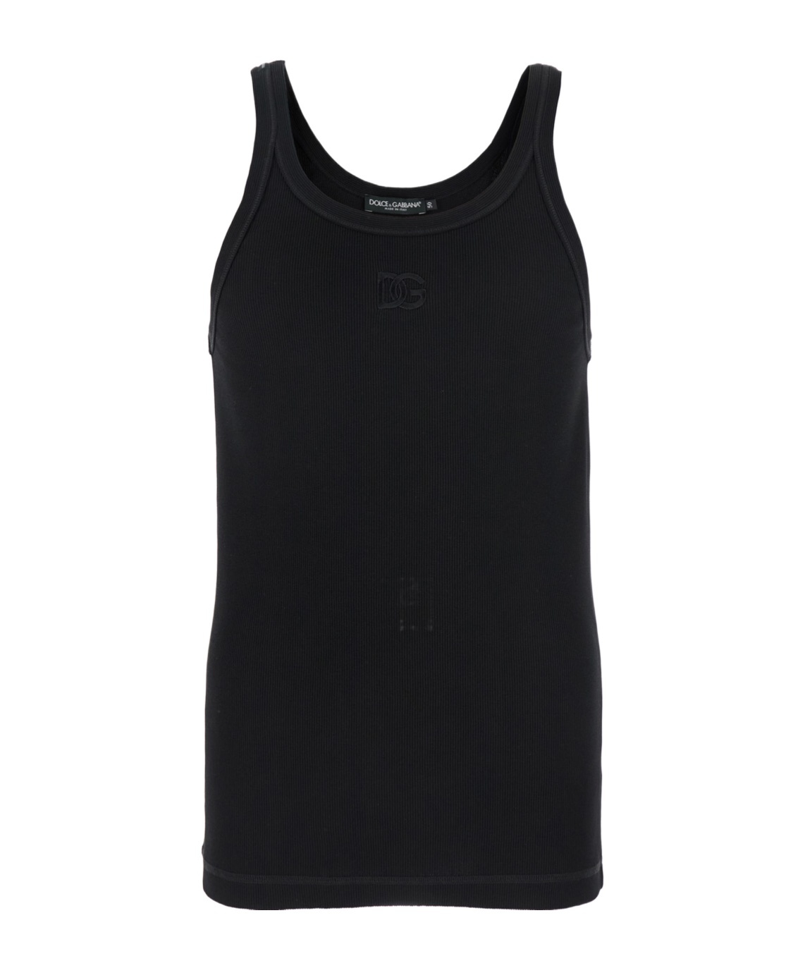 Dolce & Gabbana Black Sleeveless Top With Logo Embroidery On The Front And Ribbed Knit In Cotton Man