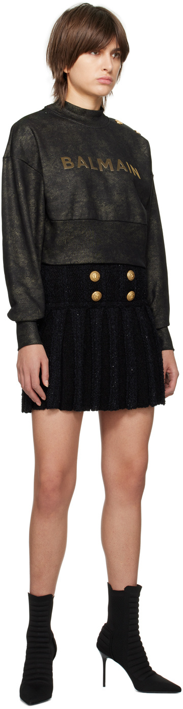 Balmain Logo-embossed Cropped Sweatshirt In Black
