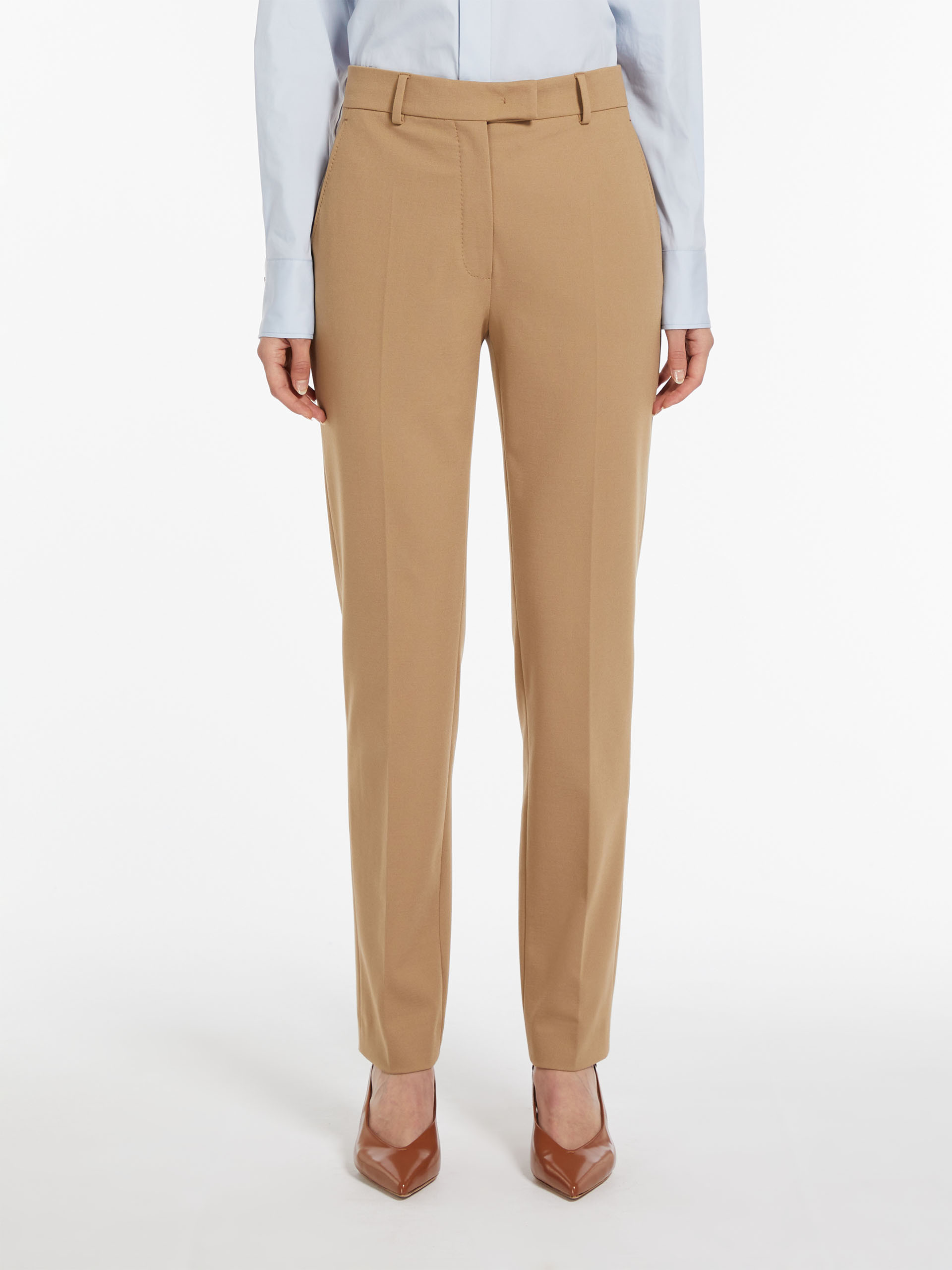 Max Mara Slim-fit Stretch-wool Trousers With Double Pleats In Brown