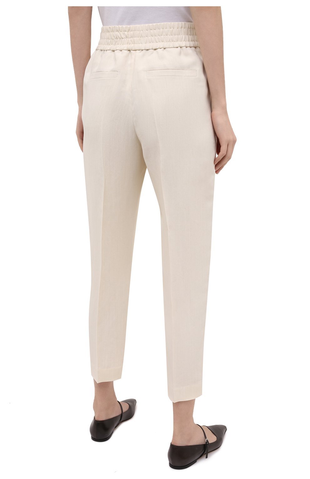 Brunello Cucinelli Slouchy Trousers In Sparkling Linen Canvas With Jewellery In White