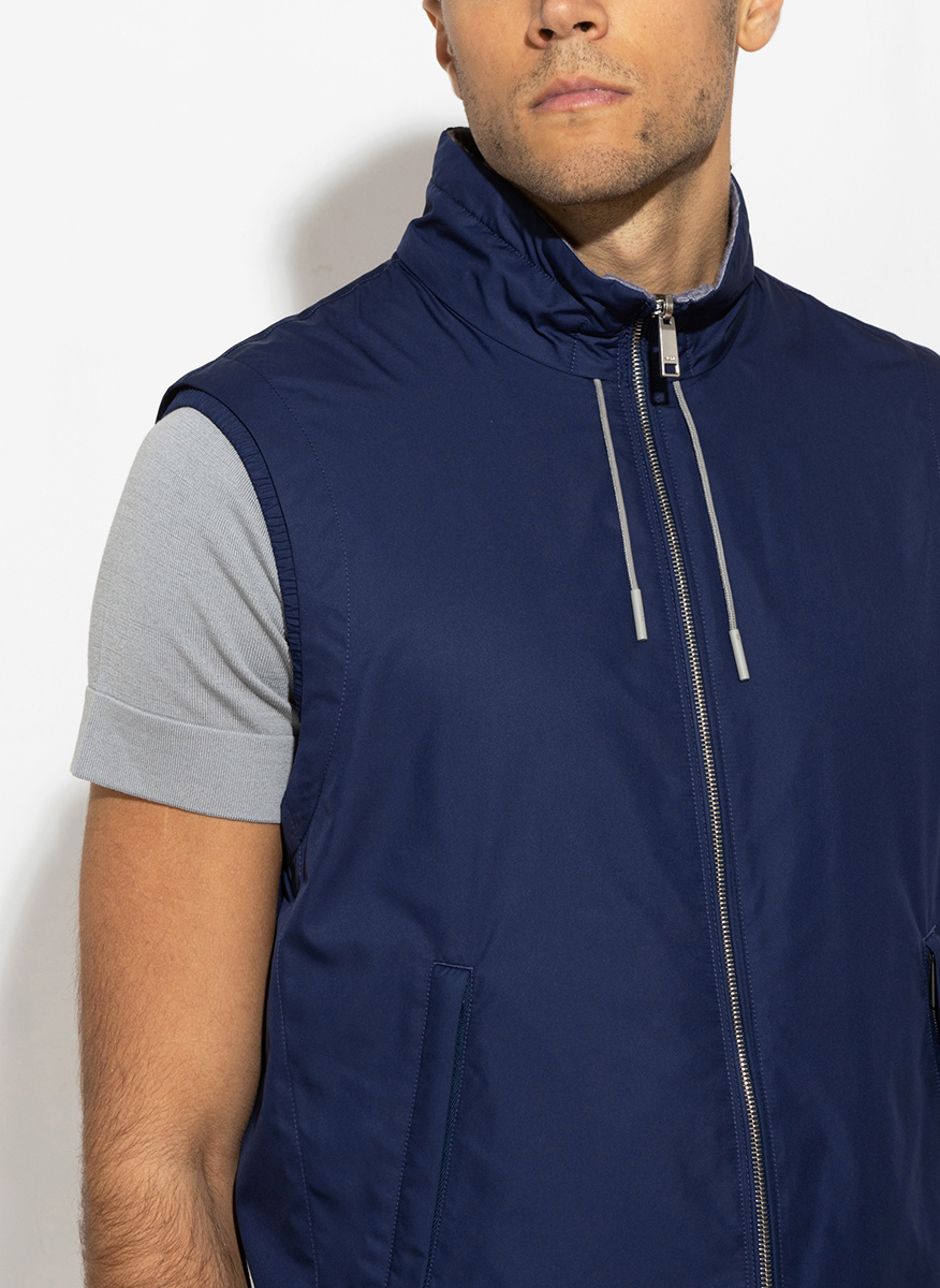Zegna Reversible Zip-up Vest In Blue