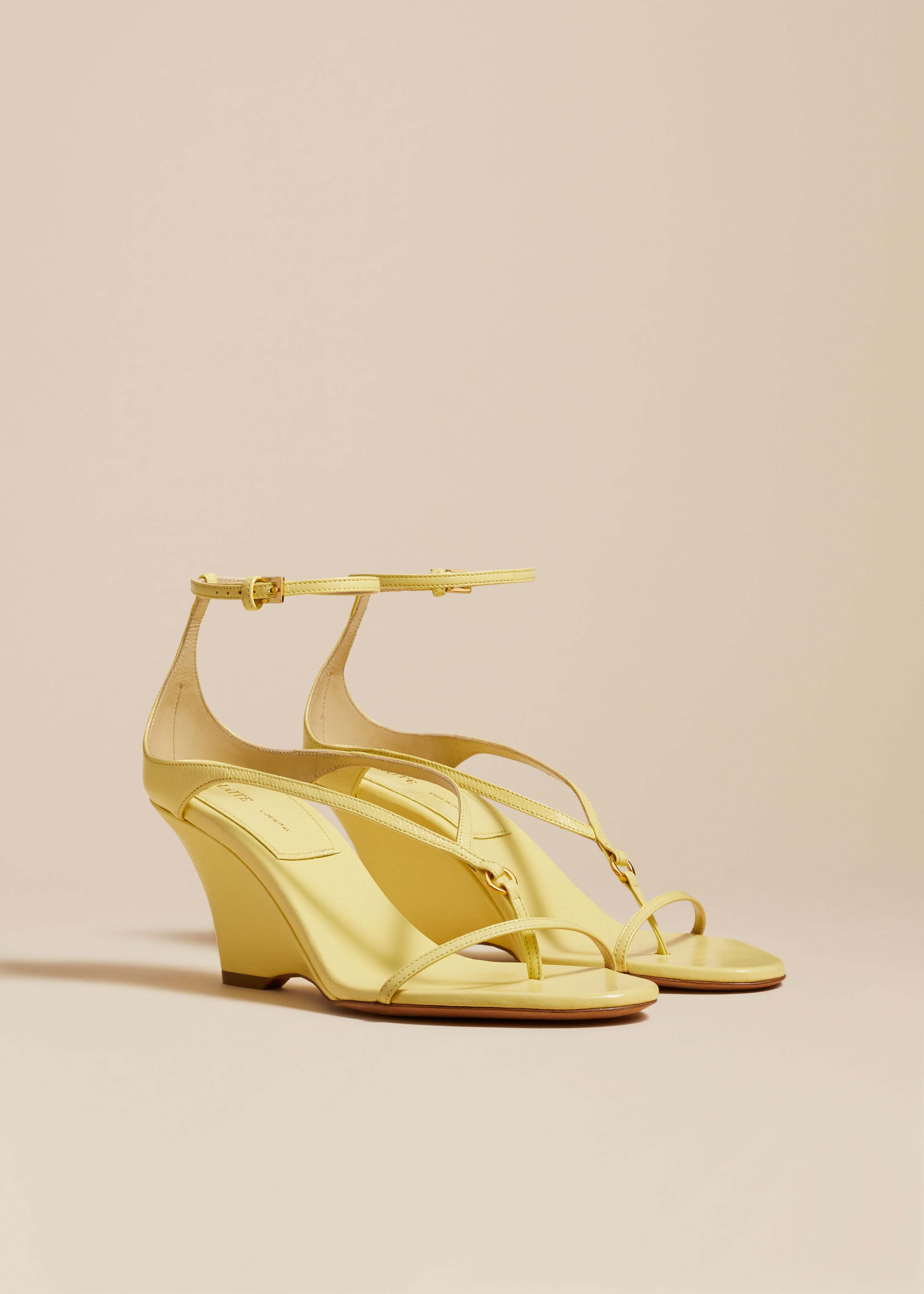 Khaite Marion Leather Wedge Sandals In Yellow