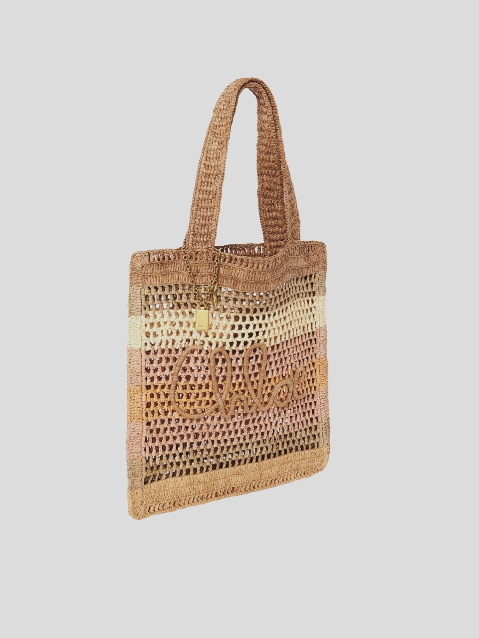 Chloé Chloe Embroidered Raffia Small Summer Banana Shopping Bag In Brown