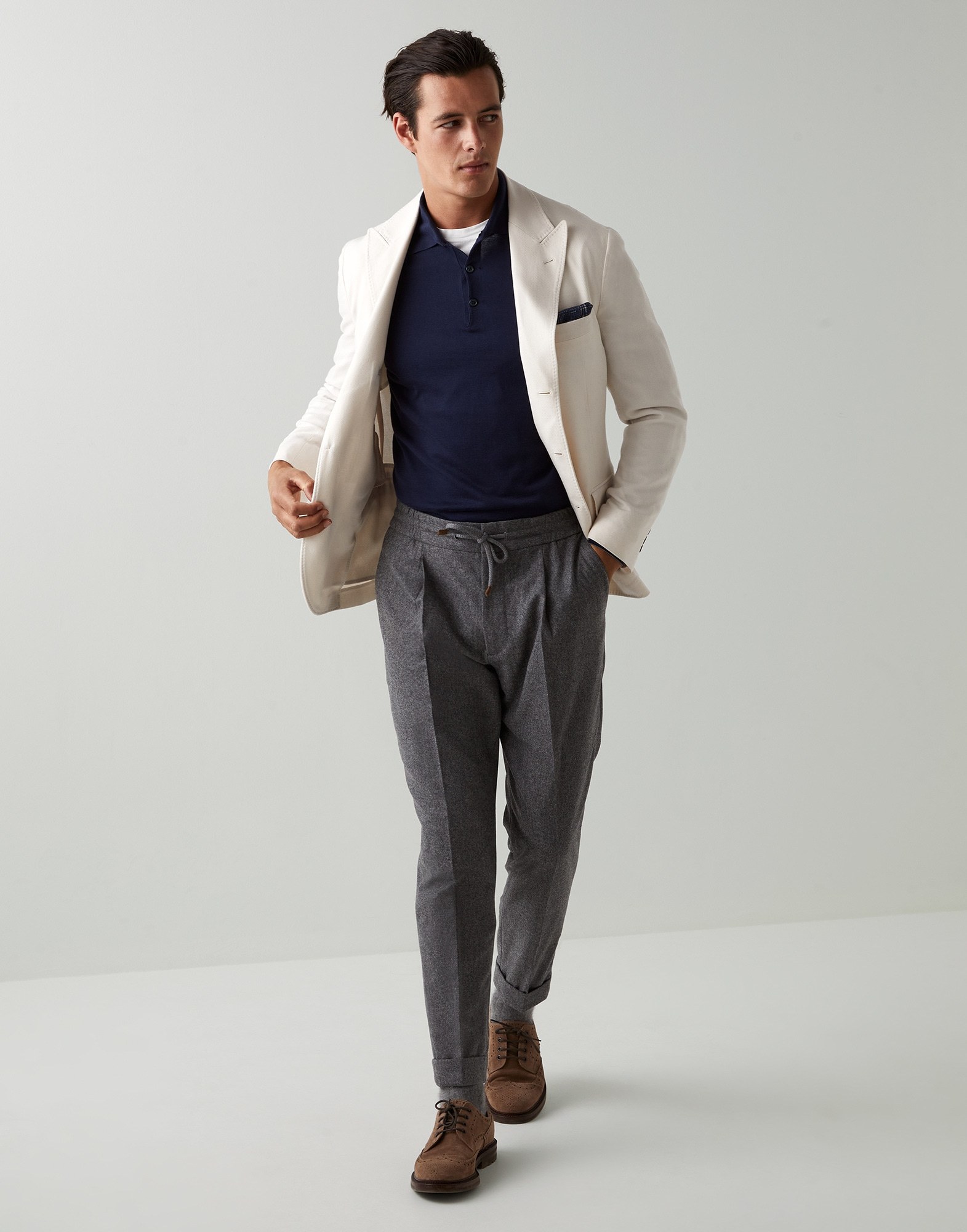 Brunello Cucinelli Pleated Drawstring Trousers In Gray