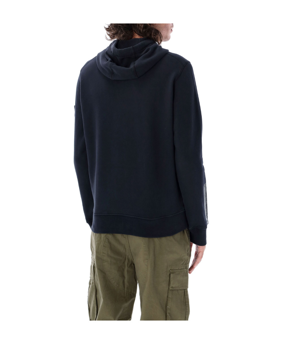Stone Island Logo Patch Drawstring Hoodie In Blue