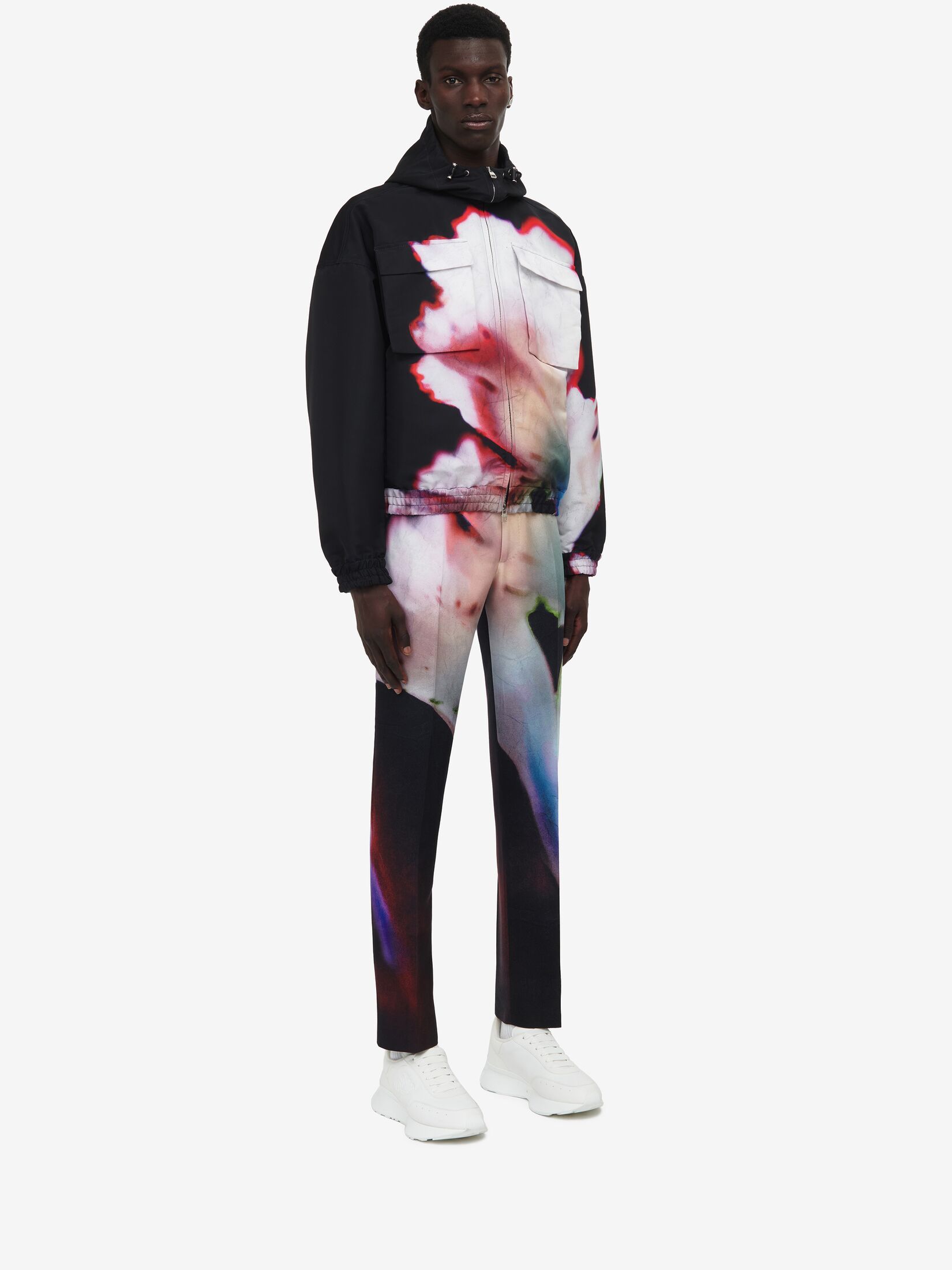 Shop Alexander Mcqueen Solarised Flower Hooded Jacket In Black