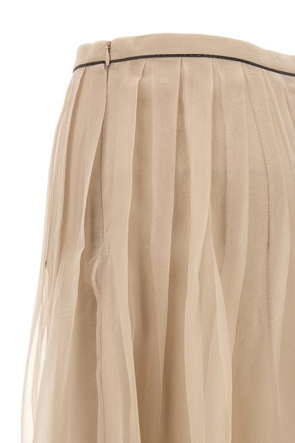 Brunello Cucinelli High-rise Pleated Silk Maxi Skirt In Nude