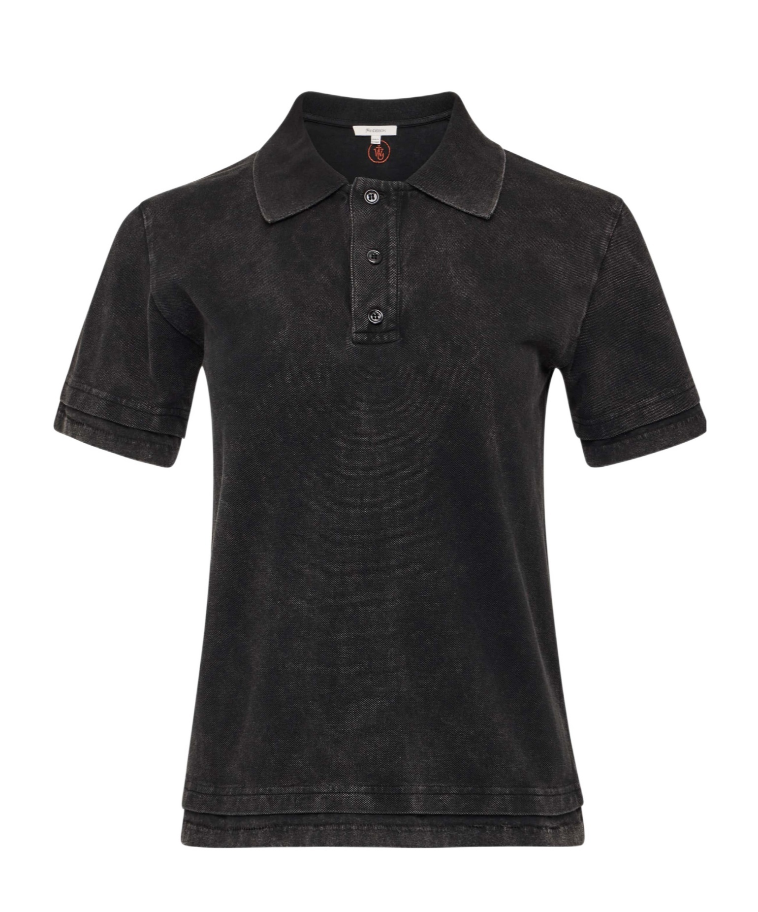 Jw Anderson Mens Washed Black Layered Embroidered-logo Cotton-pique Polo Shirt In Black