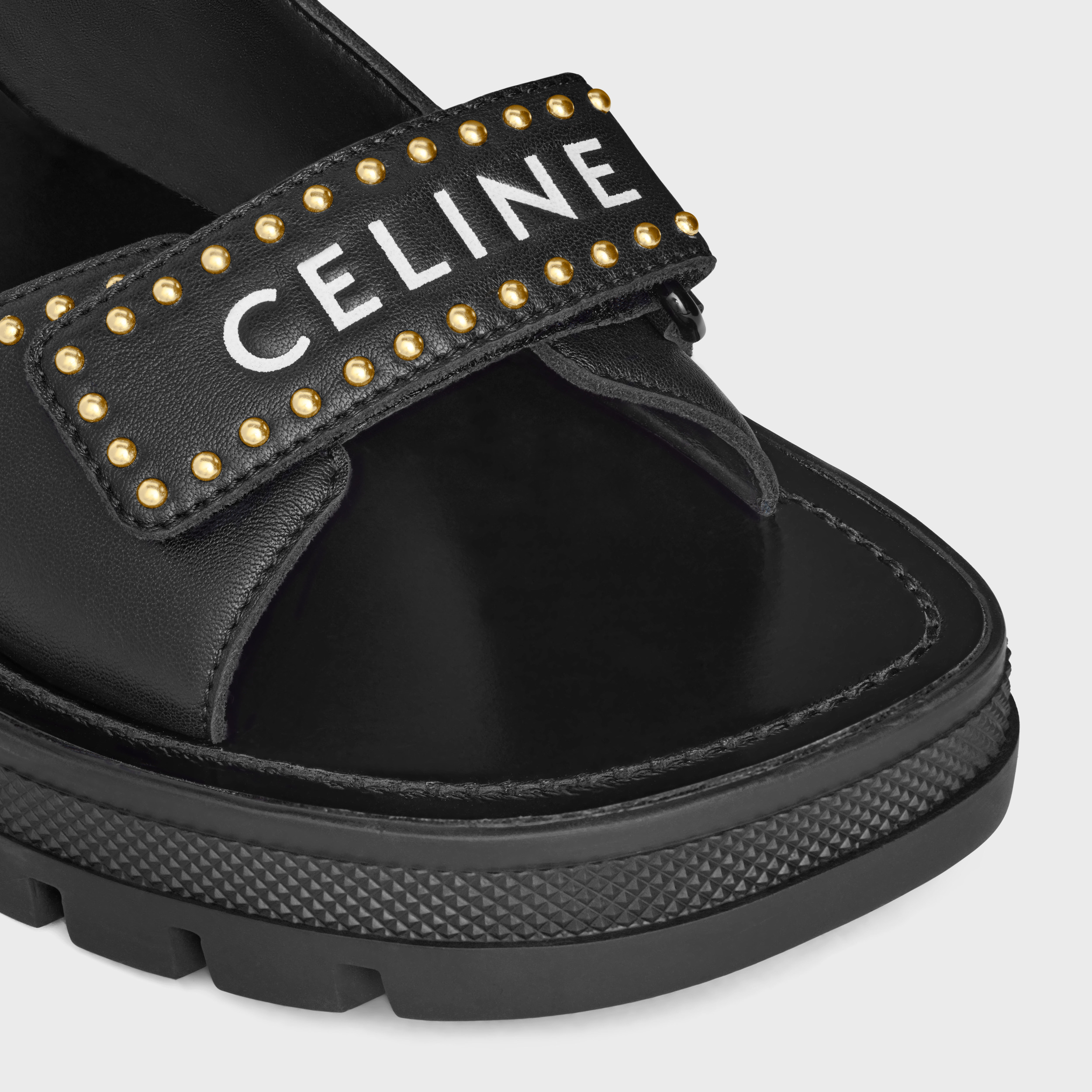 Celine Leo Riveted Flat Sandals With Thick Heels In Black