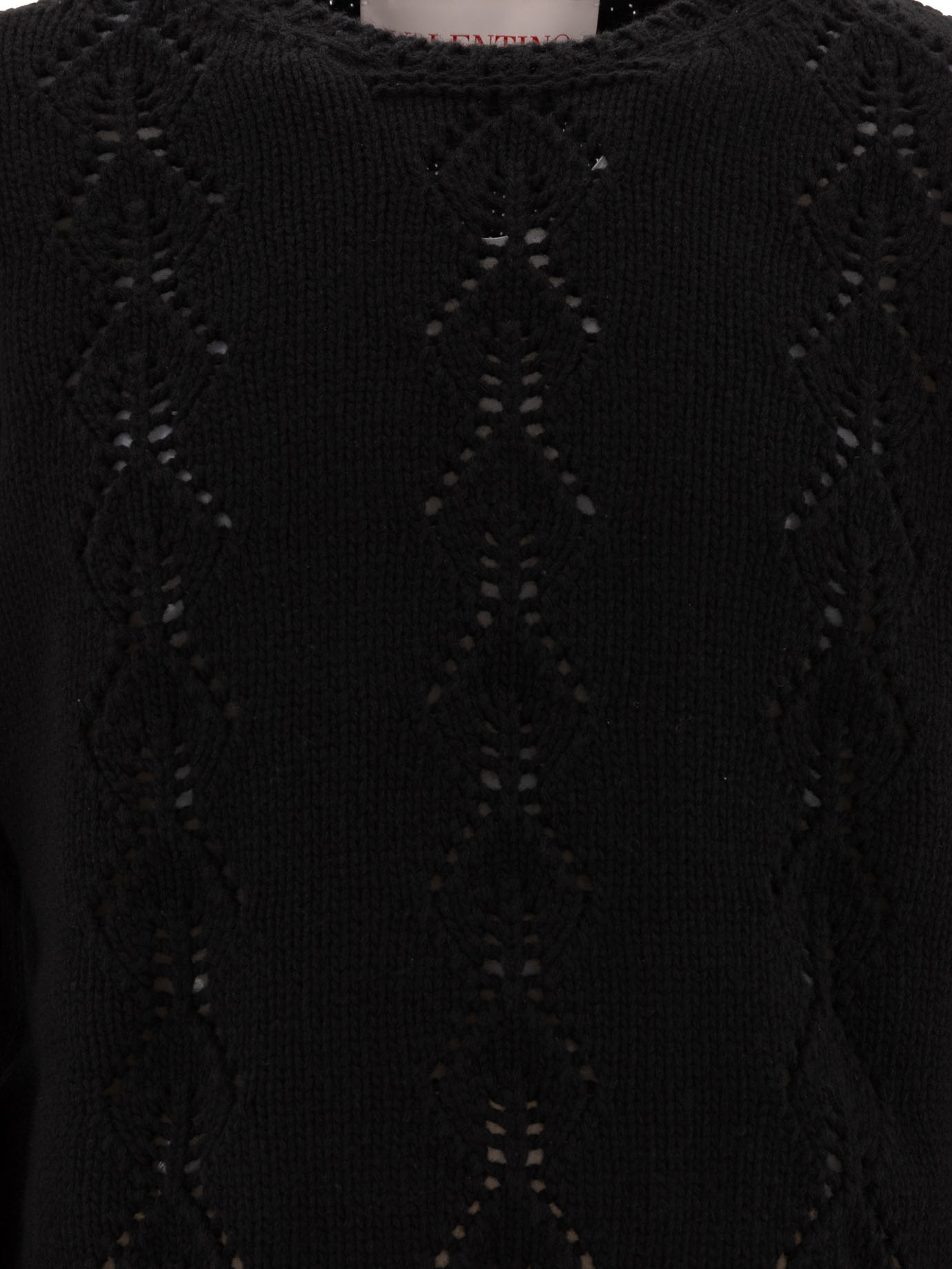 Valentino Open-knit Sweater In Virgin Wool In Black