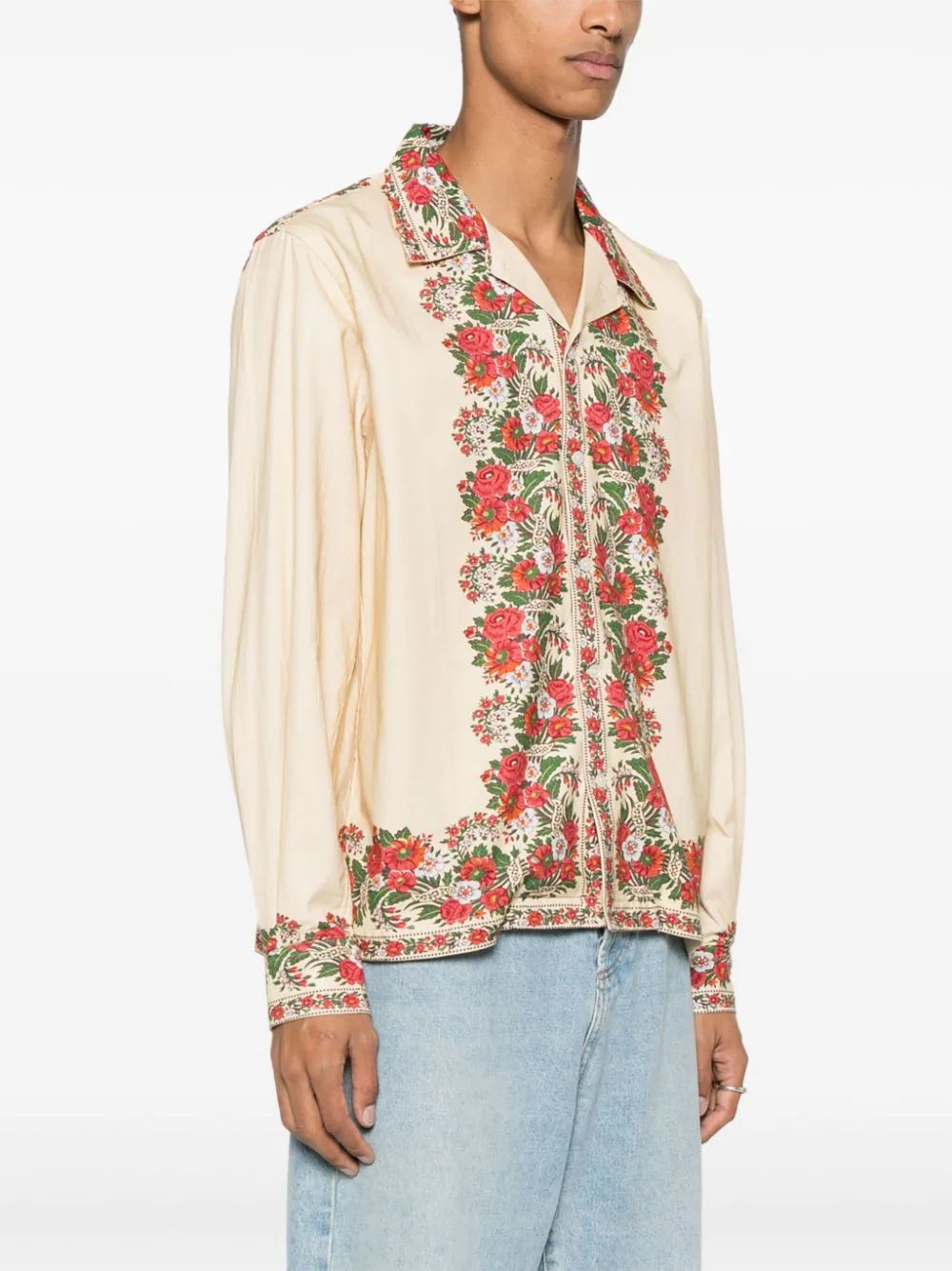 Shop Bode Floral Print Long-sleeved Shirt In White