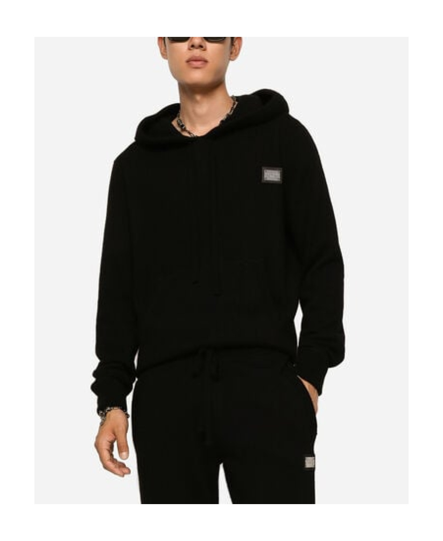 Dolce & Gabbana Wool-cashmere-blend Essentials Hoodie In Black