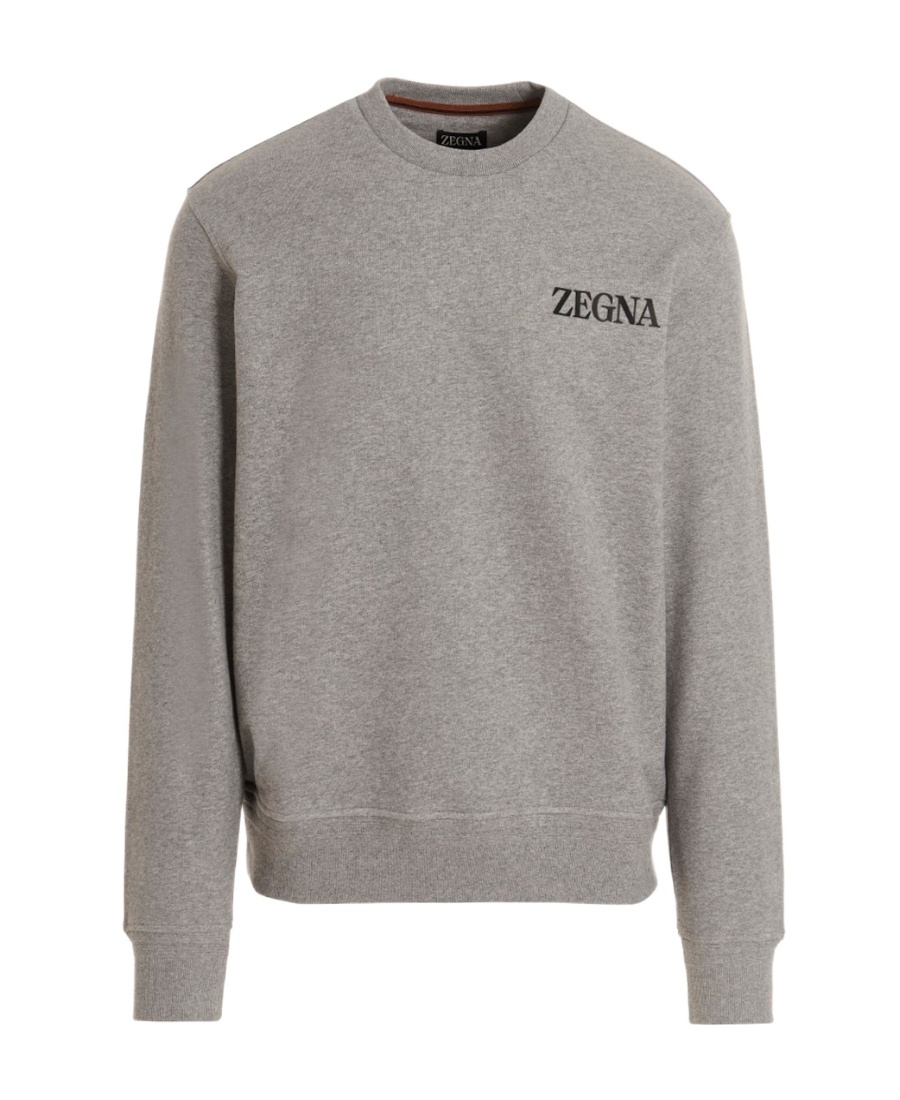 Zegna Rubberized Logo Crewneck Sweatshirt In Gray