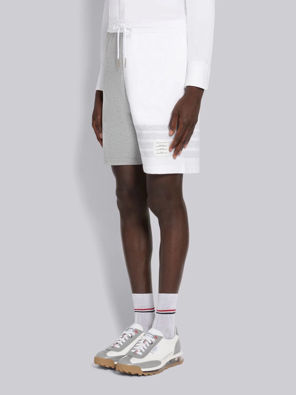 Thom Browne Panelled Cotton Track Shorts In Gray