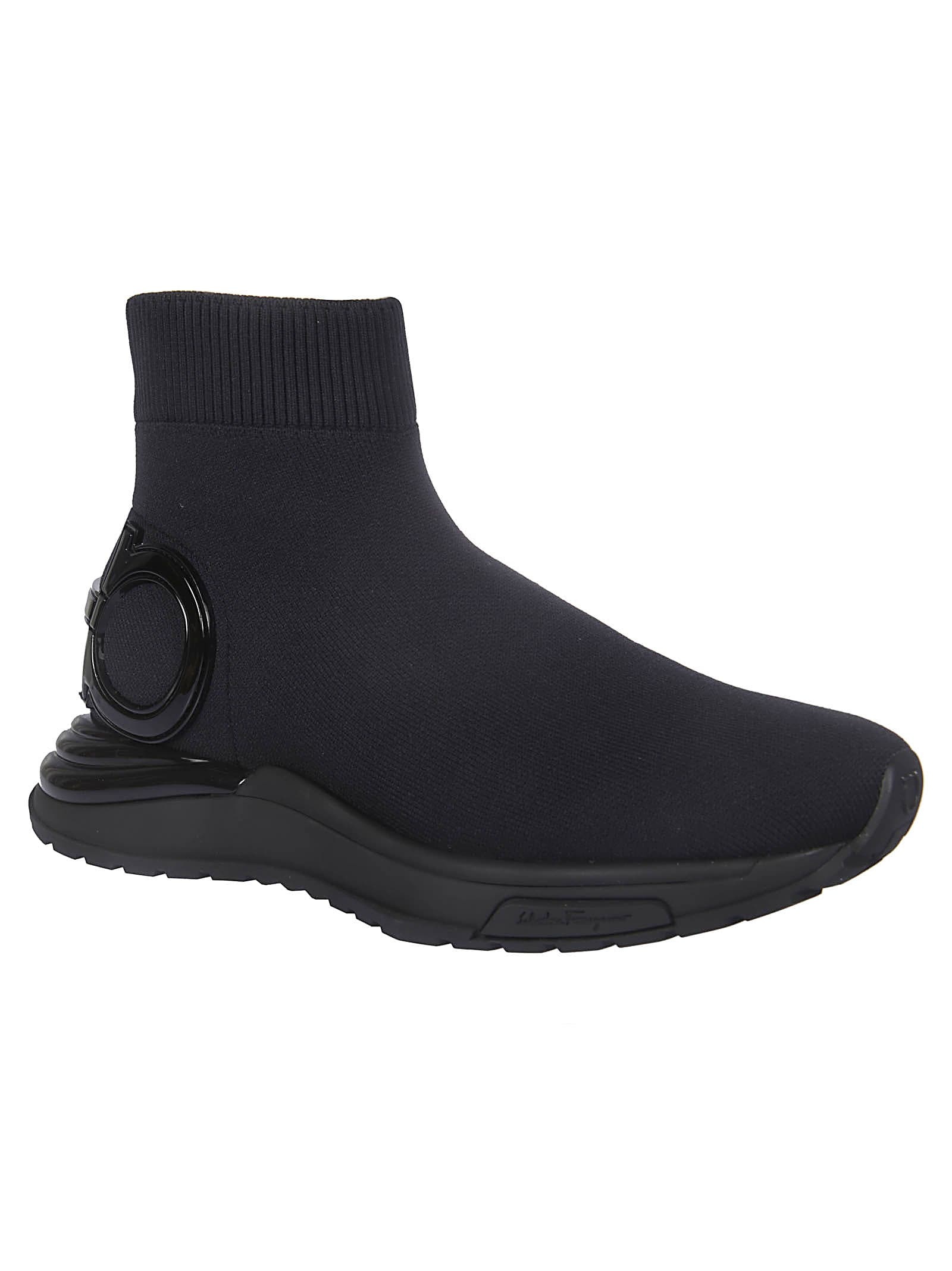 Ferragamo Knitted Sock-style Sneakers In Black