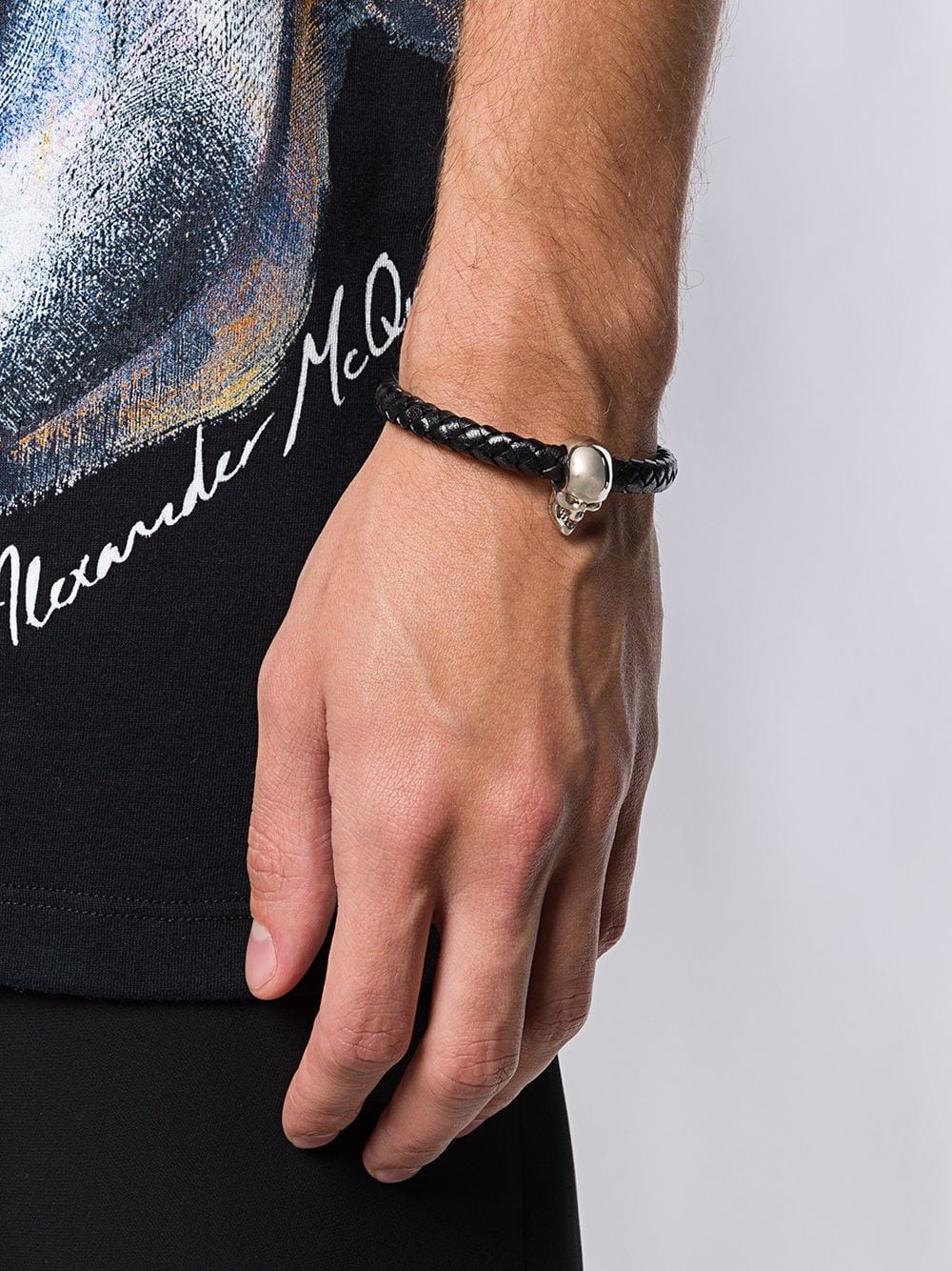 Alexander Mcqueen Skull Charm Braided Bracelet In Black