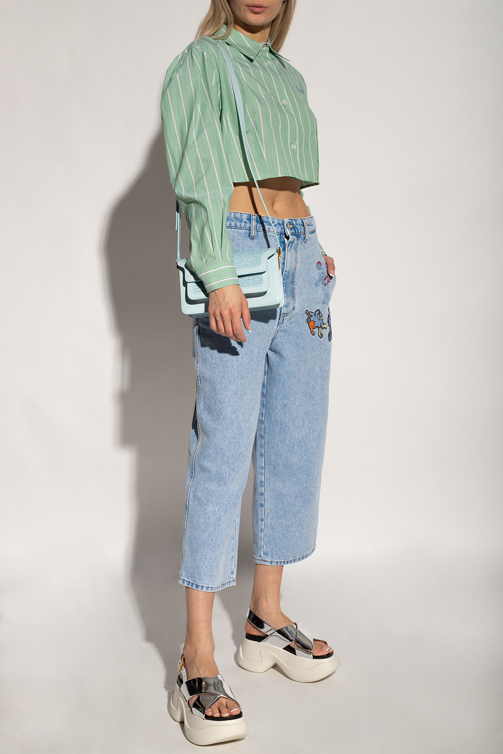 Marni Stripe-pattern Cropped Shirt In Green