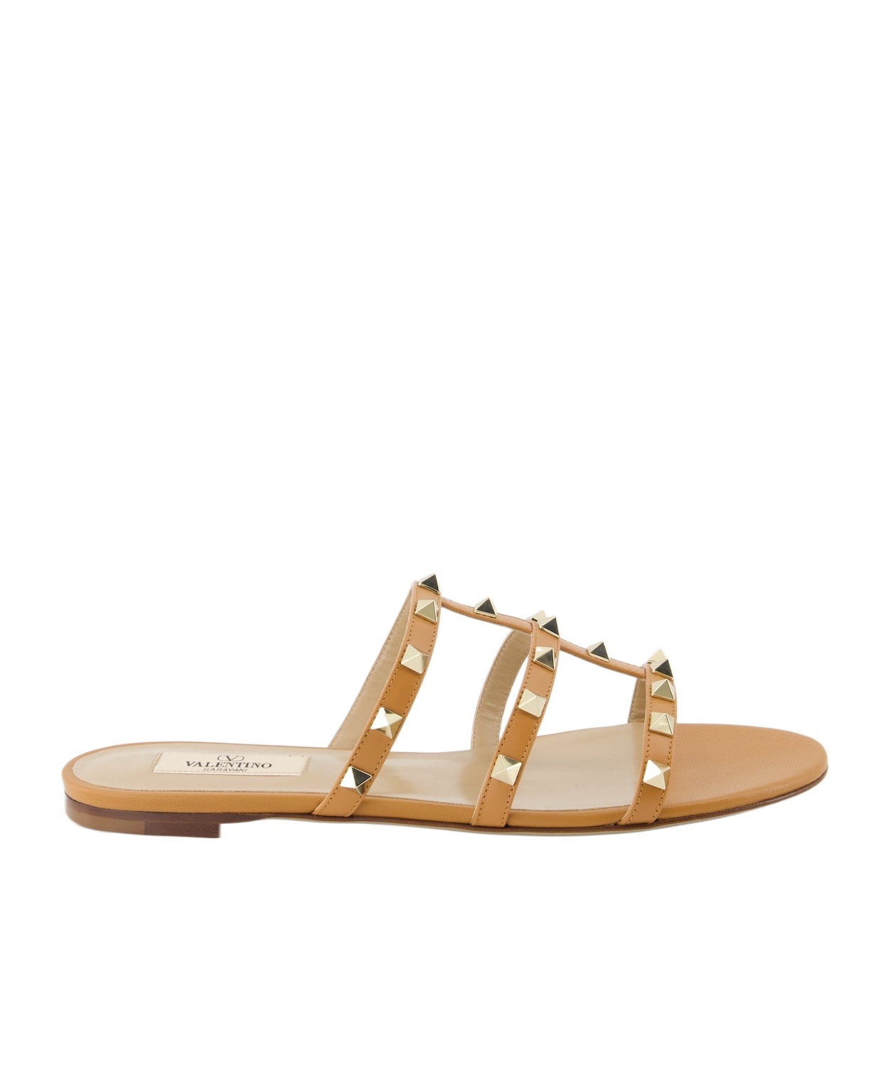 Valentino Garavani Women Rockstud Leather Flat Sandals In Nude