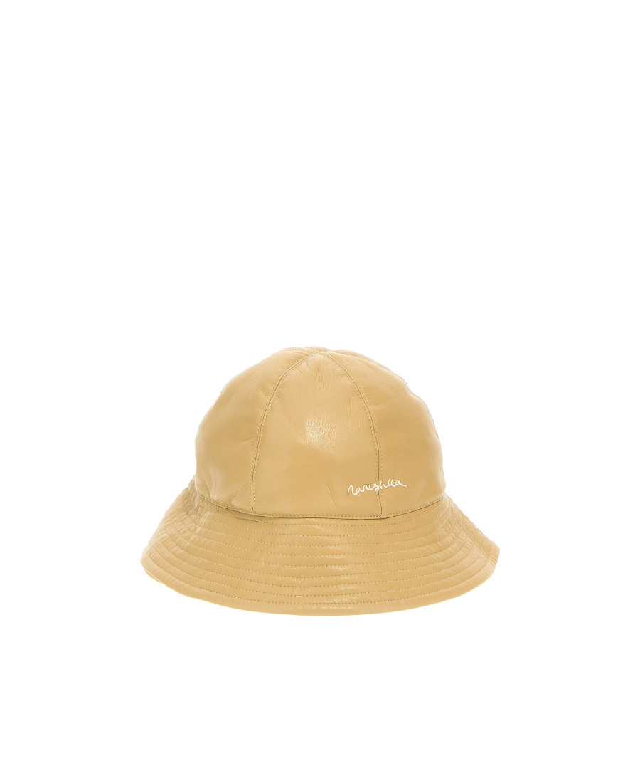 Nanushka Logo-embroidered Faux-leather Bucket Hat In Nude