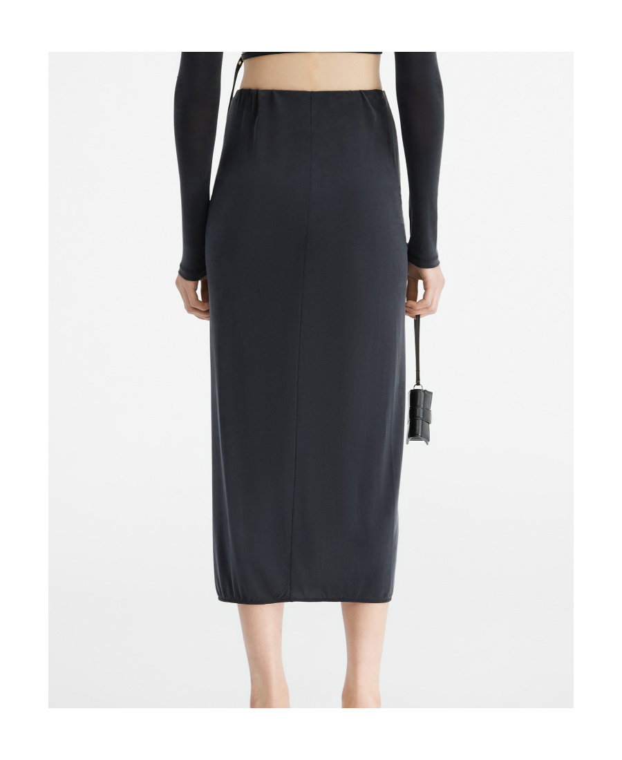 Jacquemus Pareo Croissant Buckle Slit Long Skirt In Black