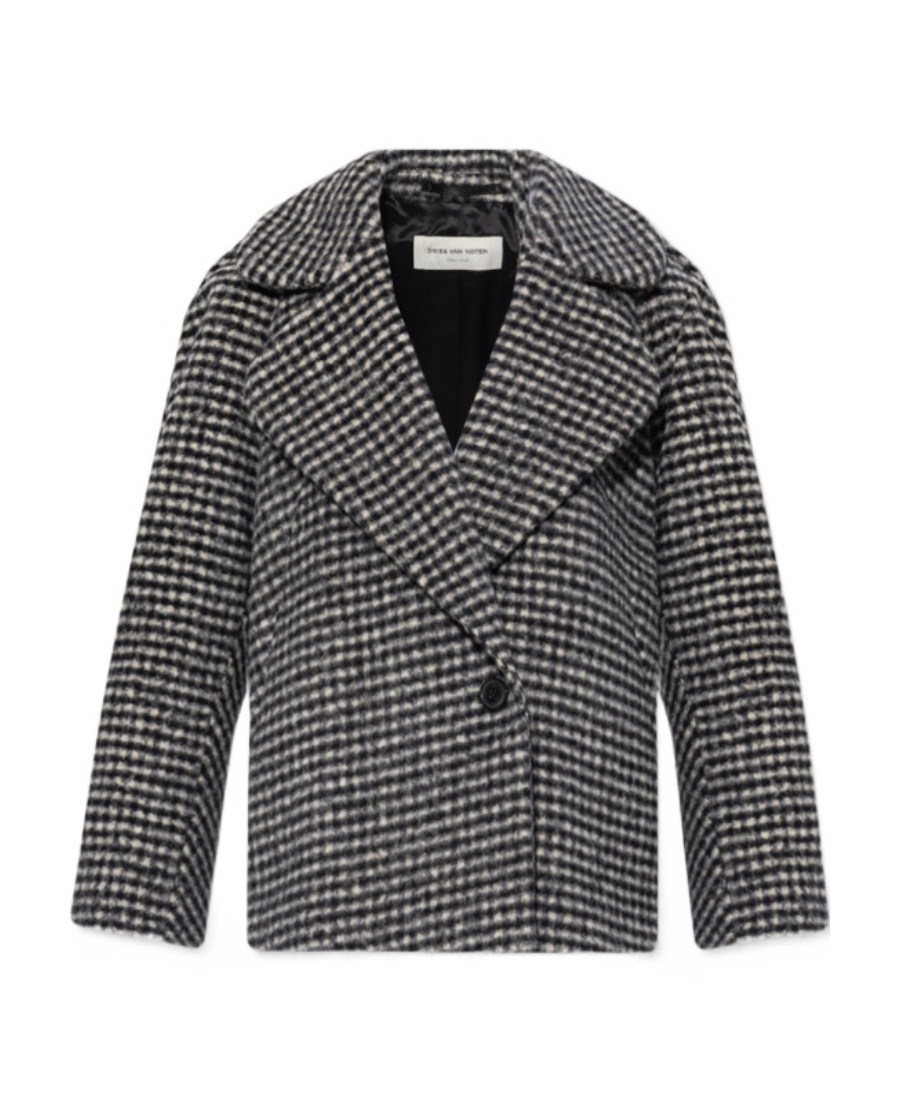 Dries Van Noten Oversized Checked Wool-blend Coat In Black