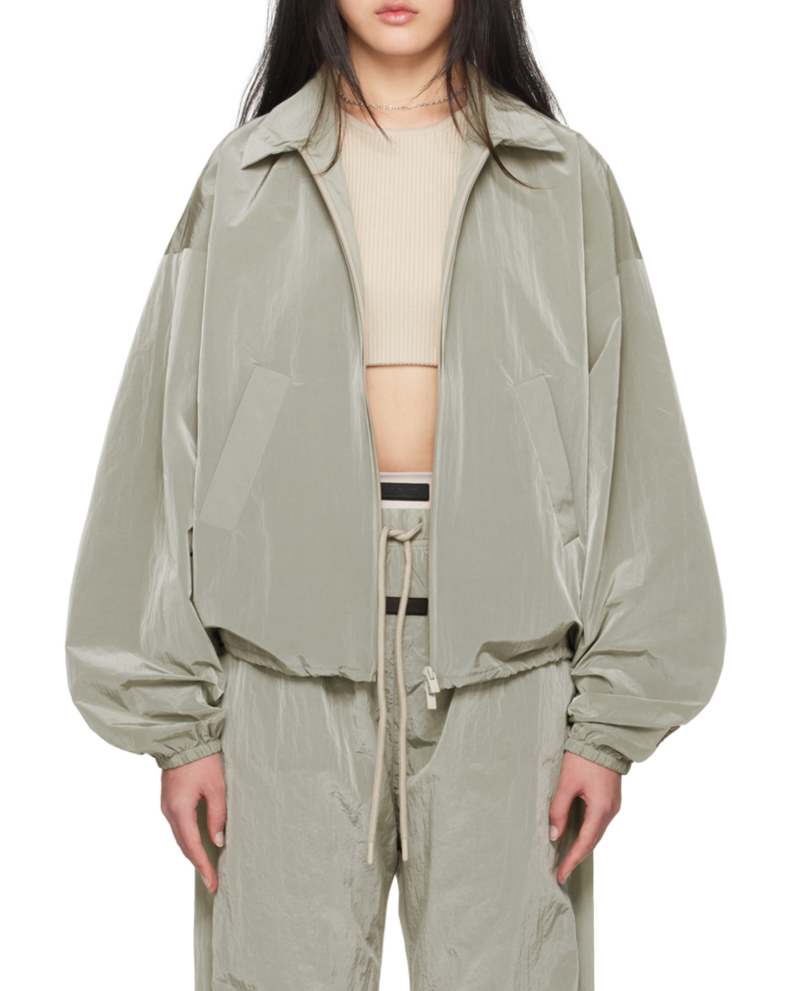 Essentials Gray Shell Bomber Jacket In Gray