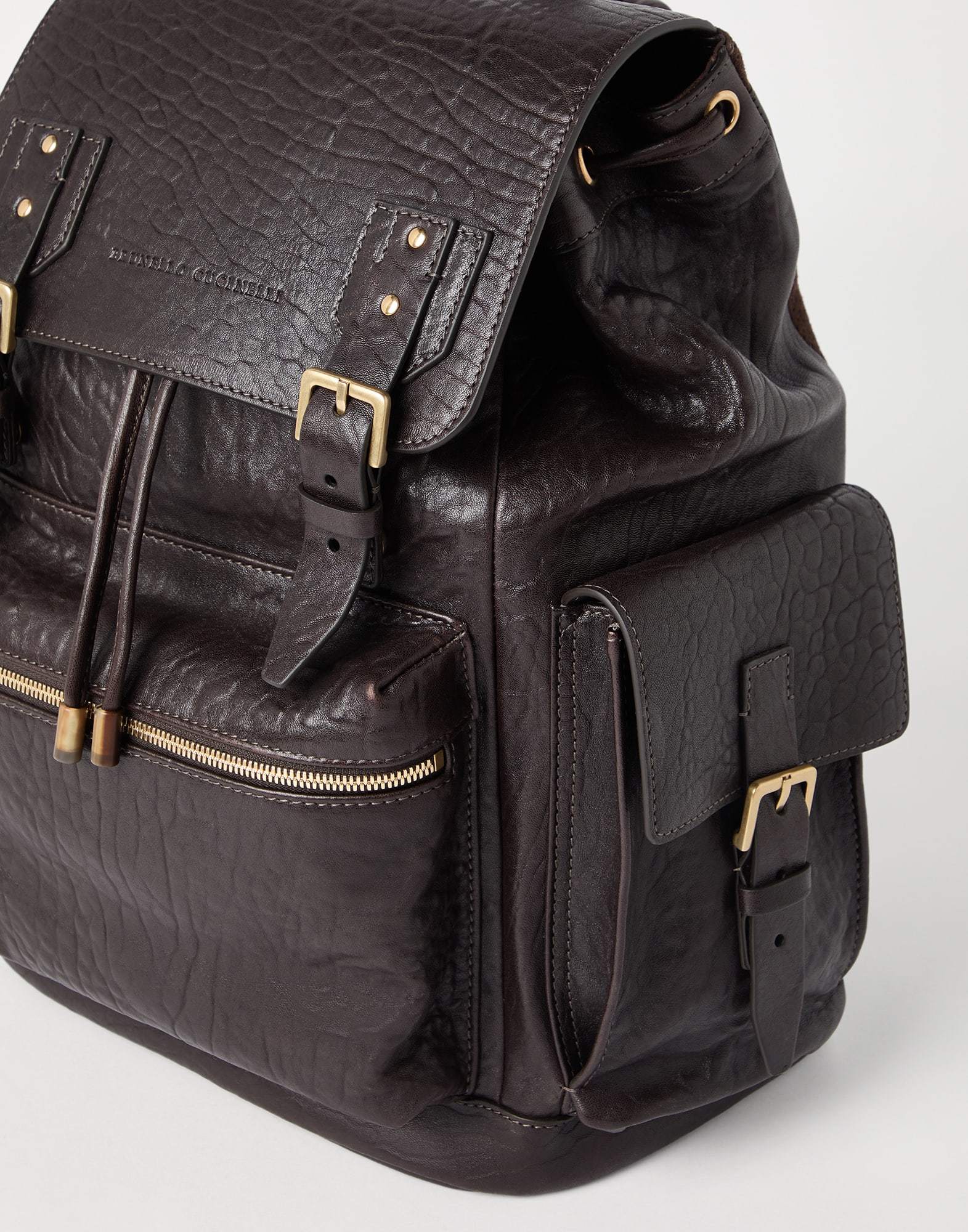 Brunello Cucinelli Leather Backpack Adjustable Straps In Black
