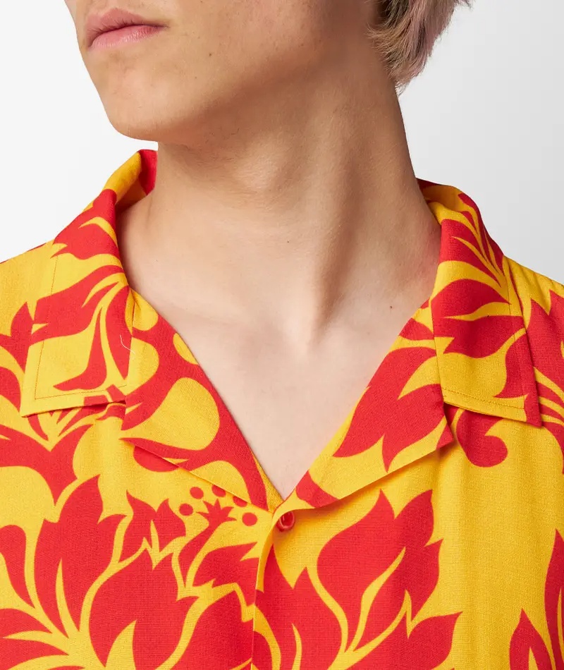 Erl Floral Patterned Short Sleeve Unisex Shirt With Breast Pocke In Yellow