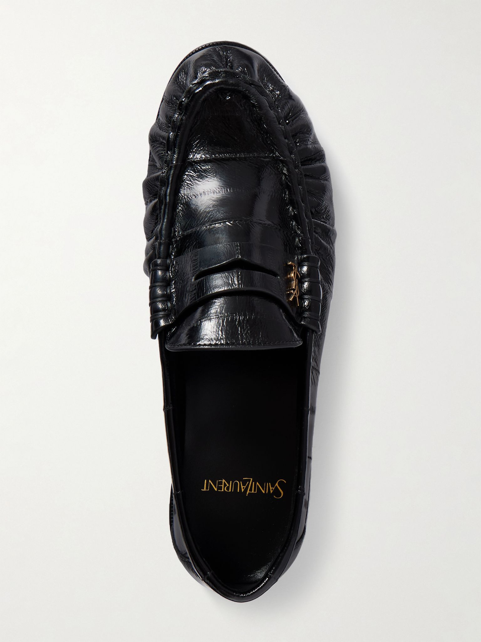 Saint Laurent Round Toe Leather Loafers With Textured Finish In Black