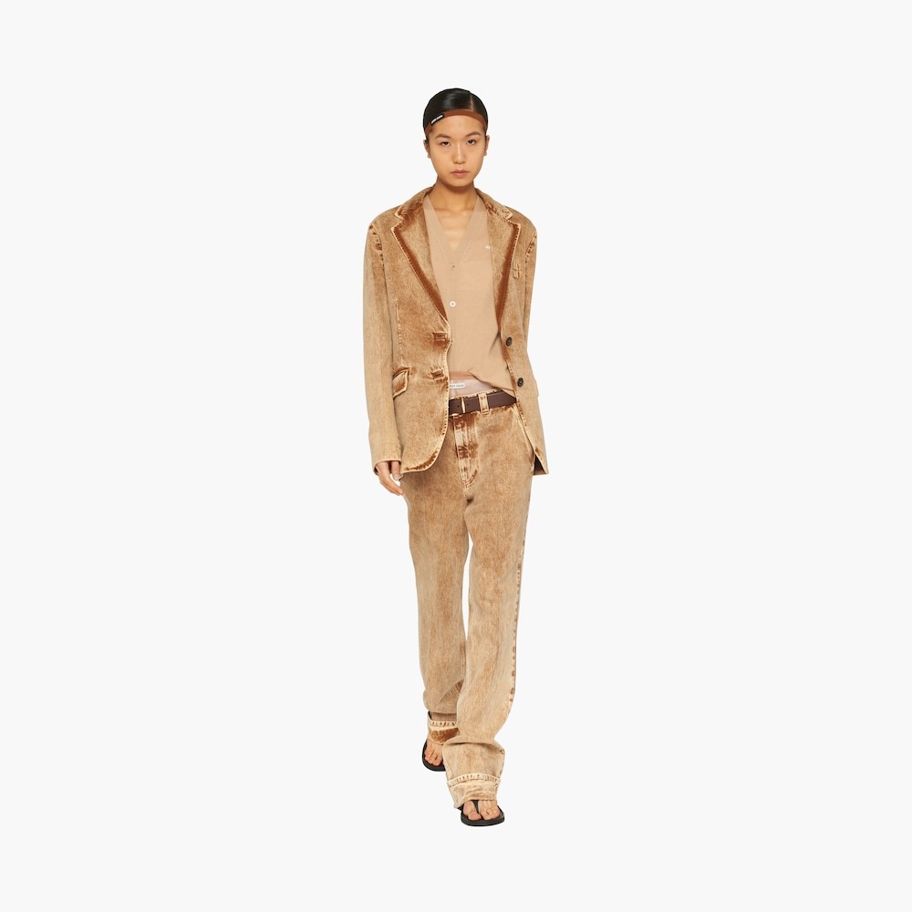Miu Miu Distressed High-waisted Trousers In Brown