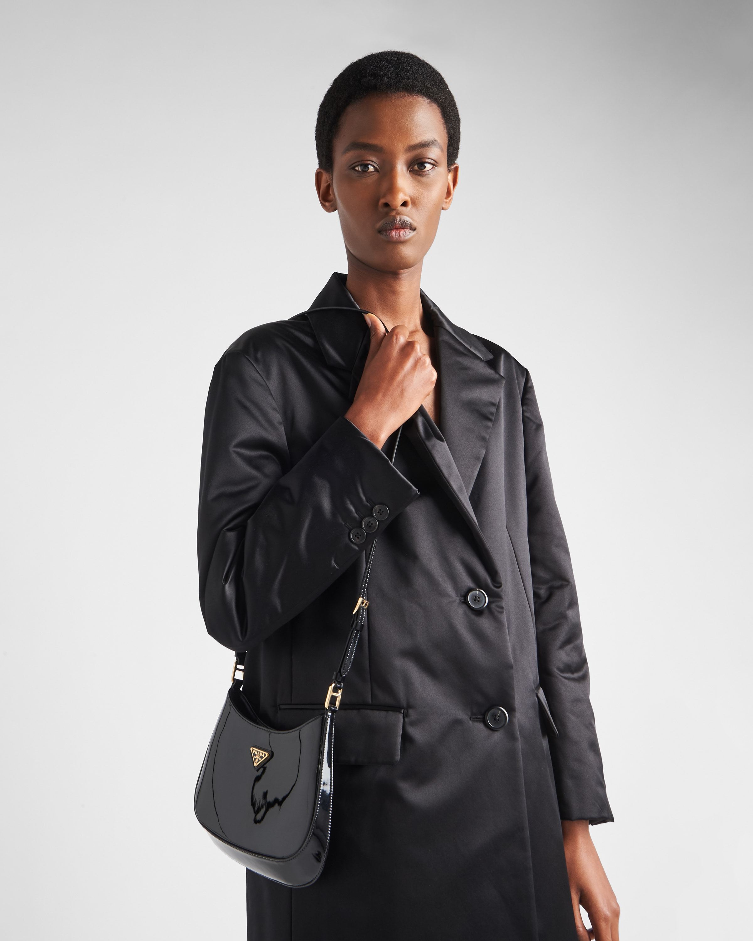 Prada Cleo Patent Leather Shoulder Bag In Black
