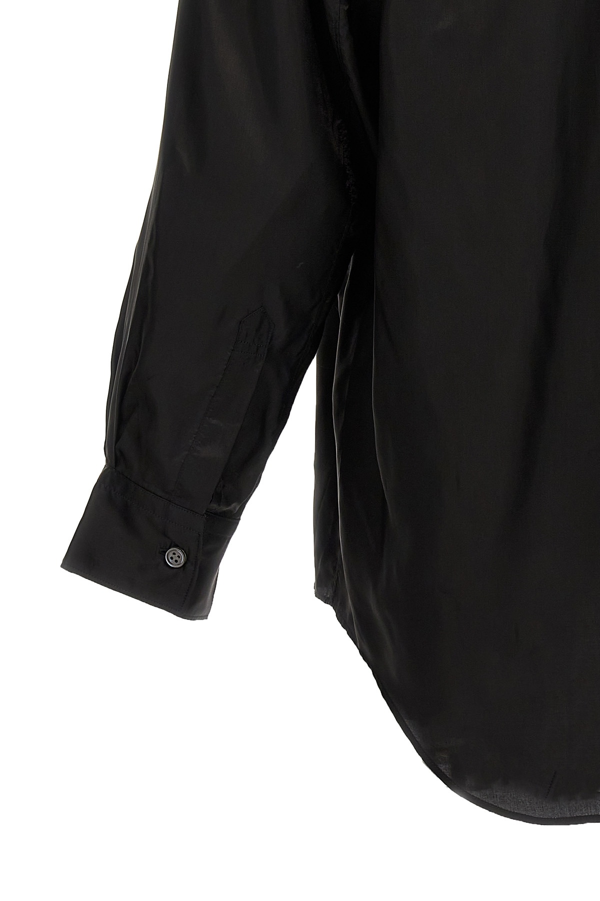 Comme Des Garçons Collared Shirt With Curved Hem And Pocket In Black