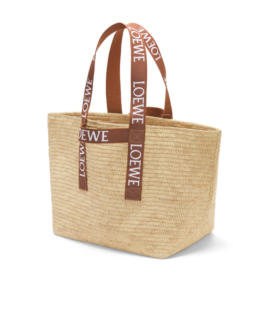 Loewe Logo-tape Raffia Tote In Nude