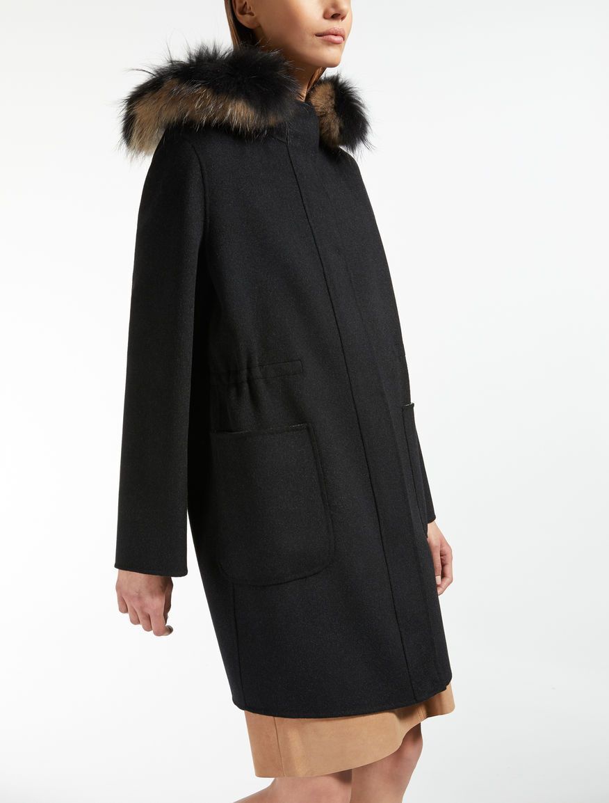 Max Mara Hooded Zipper Coat In Black