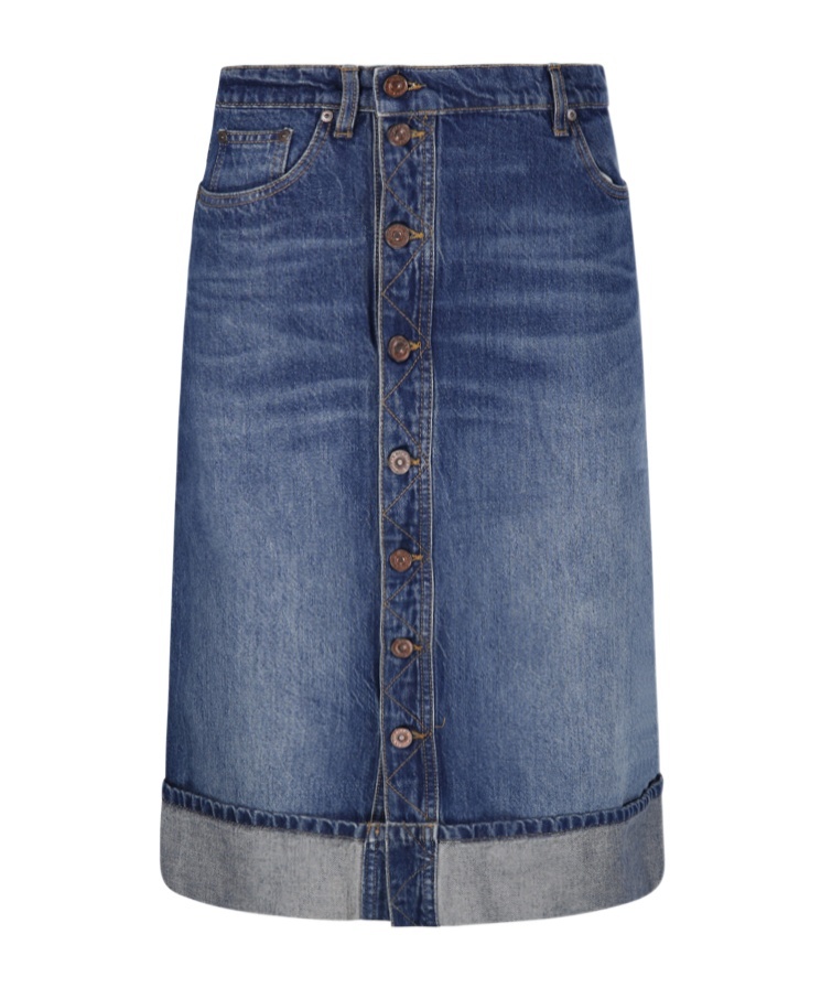 VICTORIA BECKHAM MID-RISE DENIM MIDI SKIRT