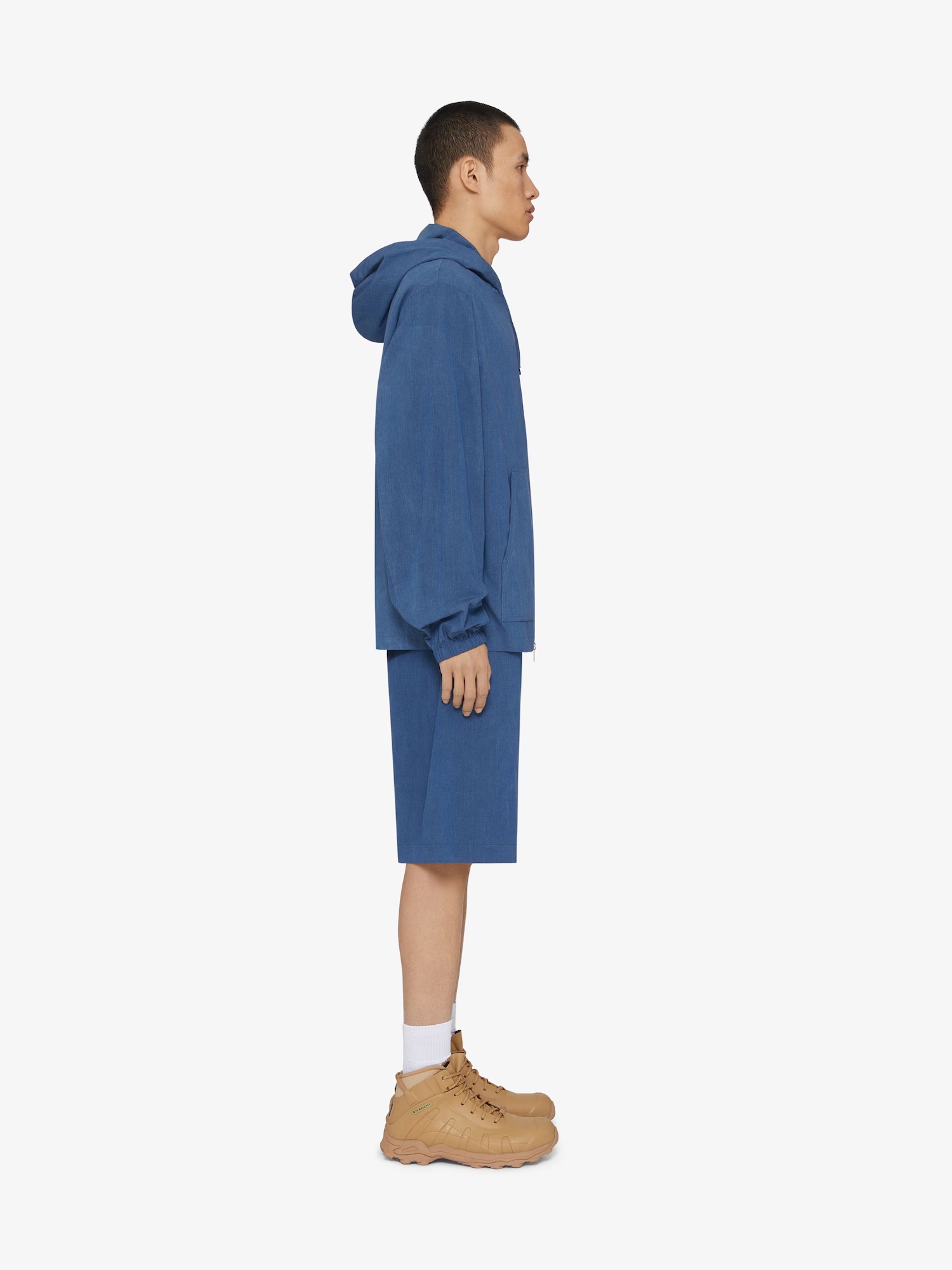 Givenchy Zipped Hoodie In Ozone Washed Cotton With 4g Detail In Blue