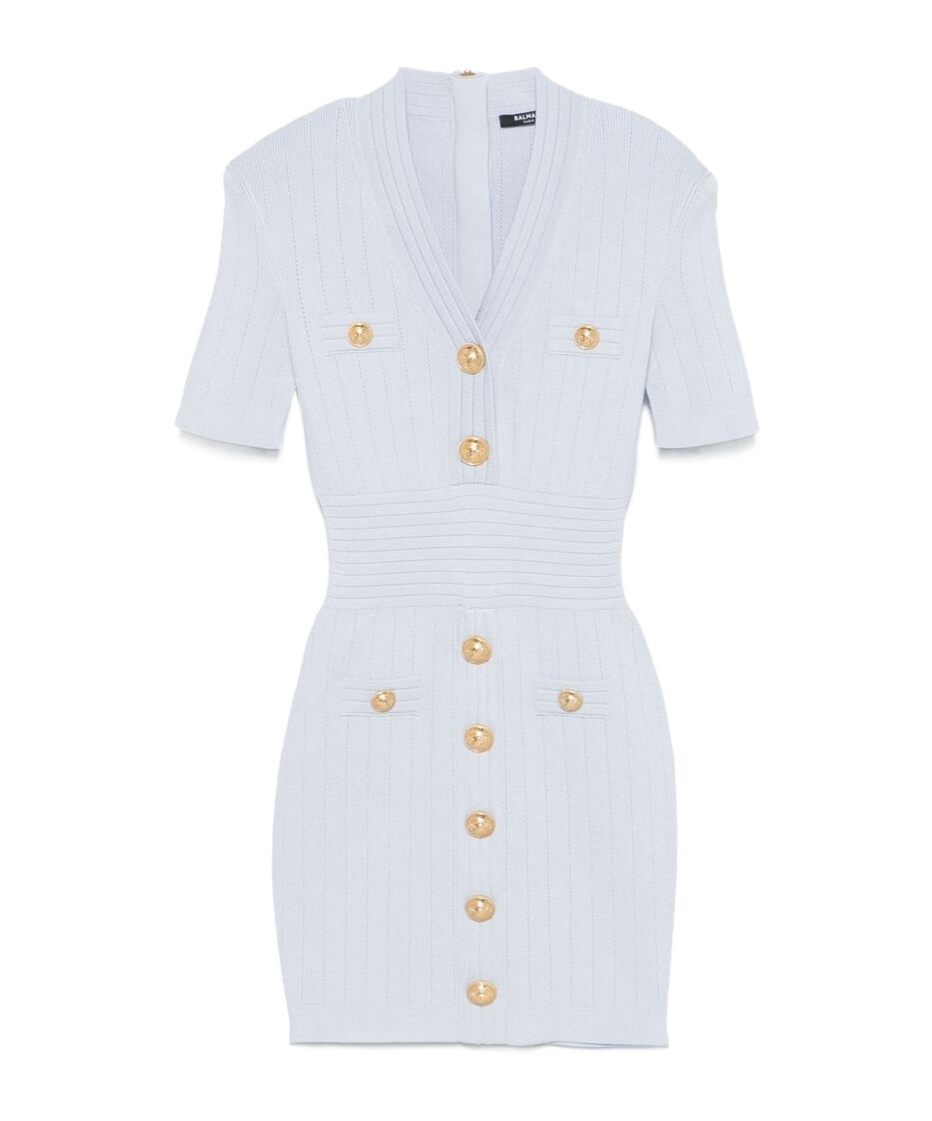 Balmain Button-detail Knitted Mini Dress In White