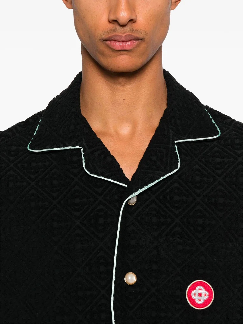 Casablanca Black Shirt With Classic Lapels And All-over Embossed Monogram In Black