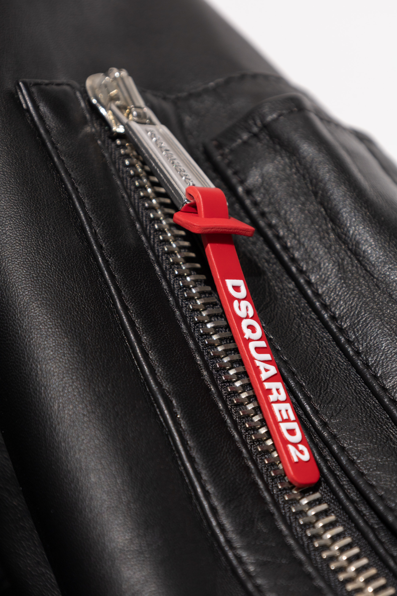 Dsquared2 Oversized Leather Bomber Jacket In Black