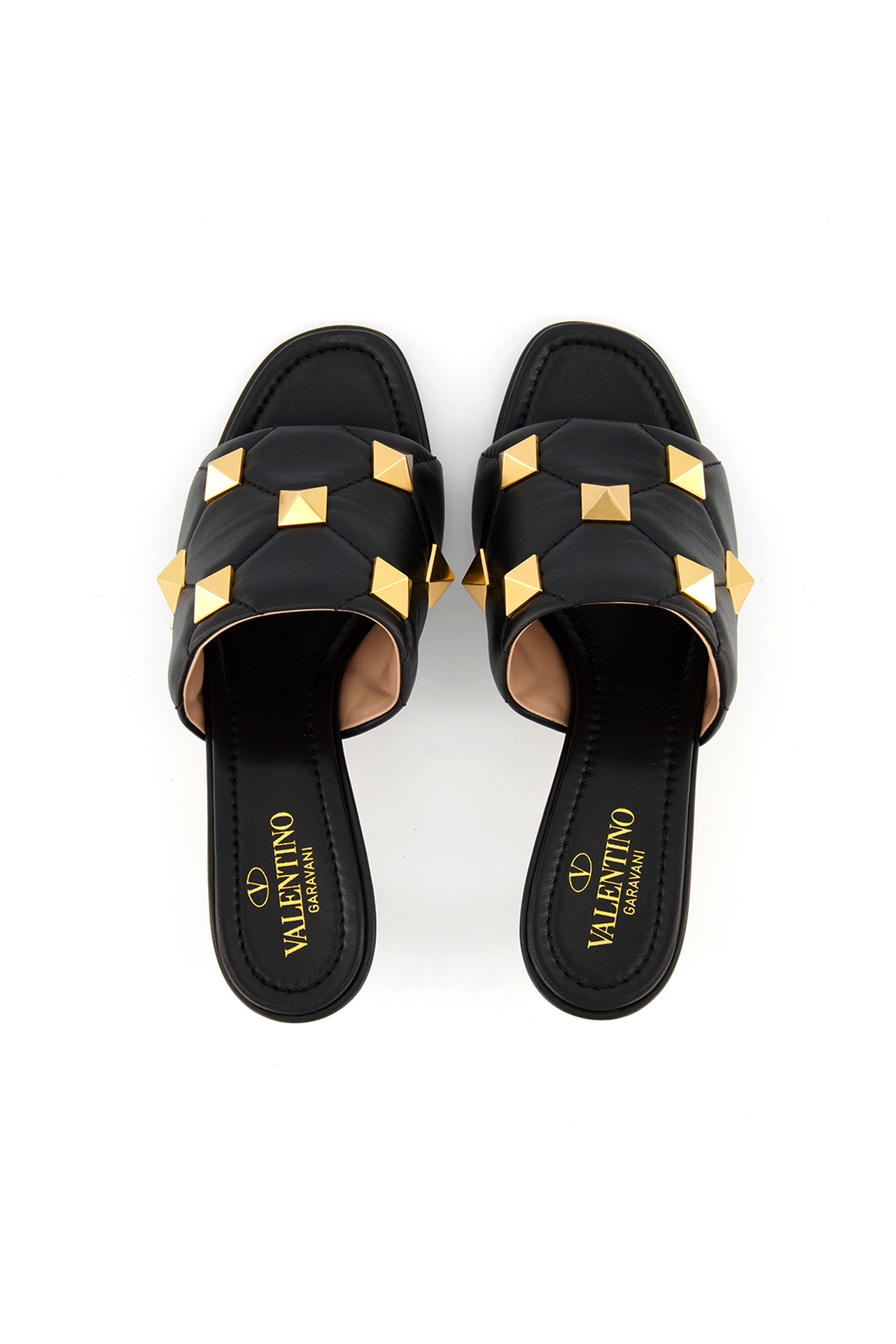 Valentino Garavani Roman Stud Quilted Slide Sandals In Black