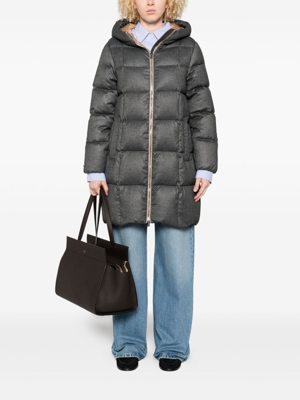 Peserico Hooded Quilted Coat In Green