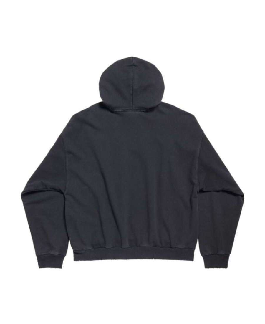 Balenciaga Logo-print Distressed Cotton Hoodie In Black