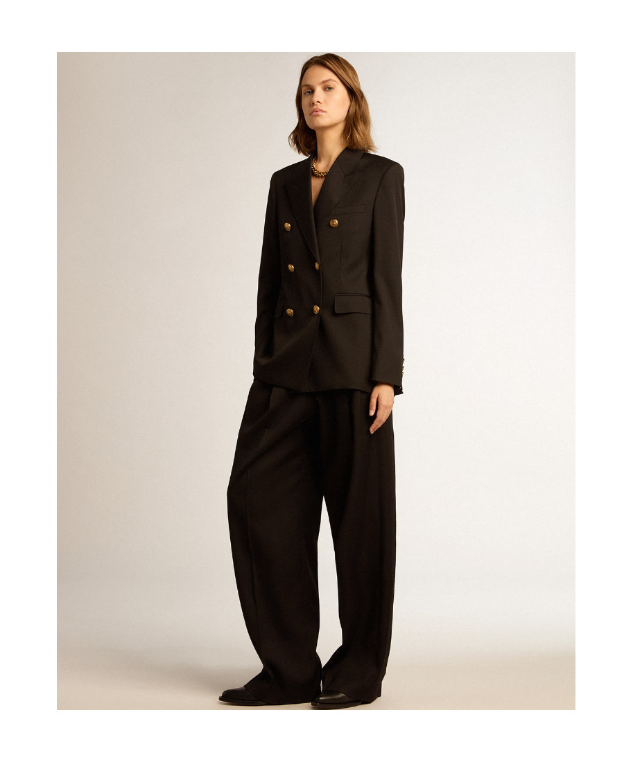Golden Goose Double Breasted Blazer In Light Dry Wool Gabardine Clothing In Black